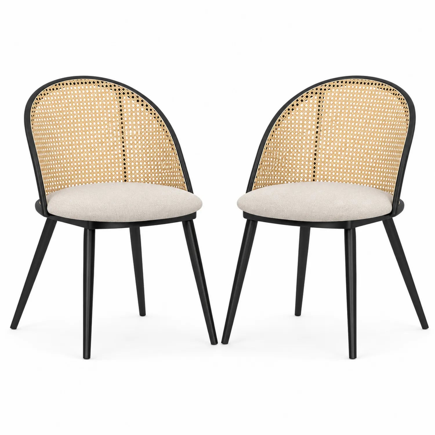 Set di 2 Sedie da Pranzo in Legno e Tessuto Nero/Bianco Crema