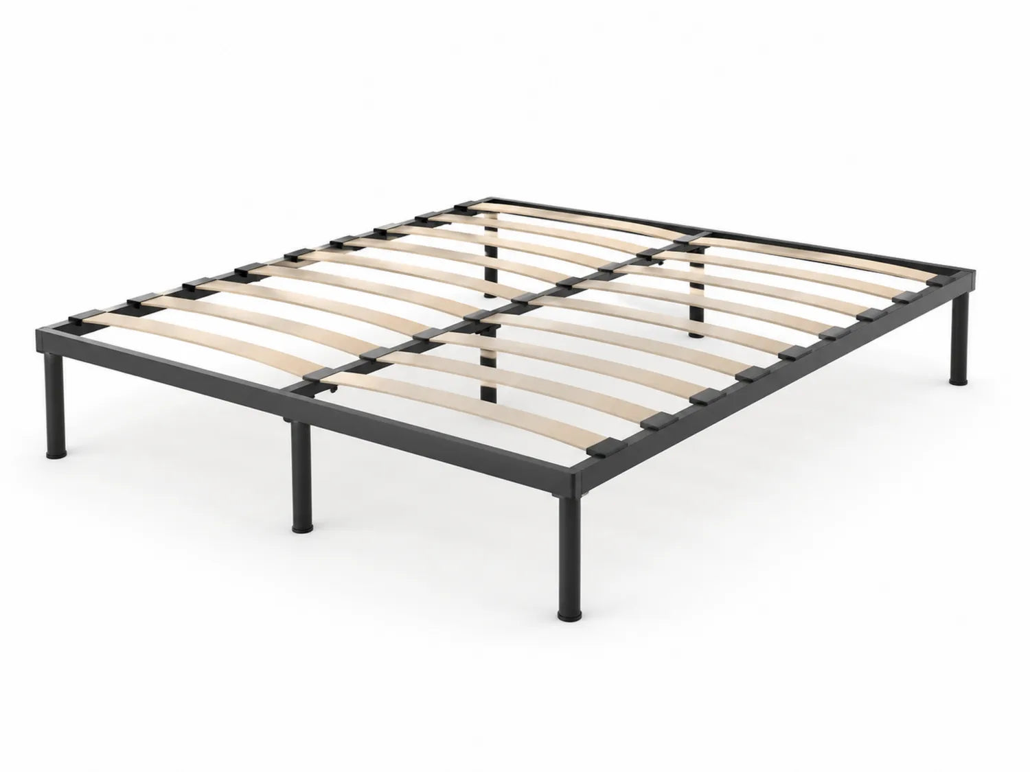 Letto Matrimoniale in Metallo Nero con Doghe in Legno