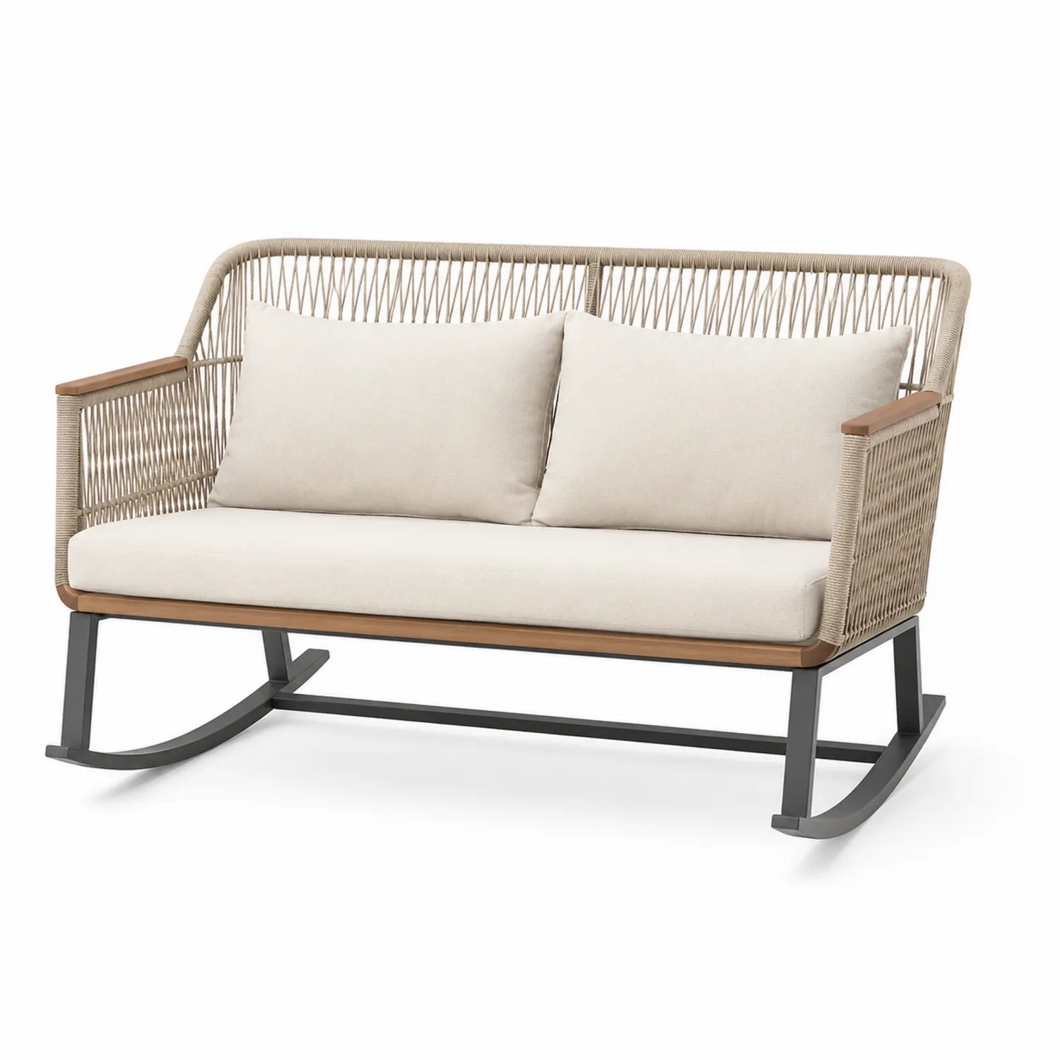 Divano a Dondolo in Alluminio e Corda con Cuscini Beige