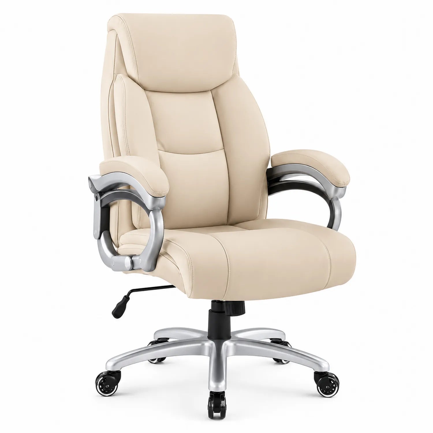 Sedia da ufficio regolabile in ecopelle crema con base in metallo