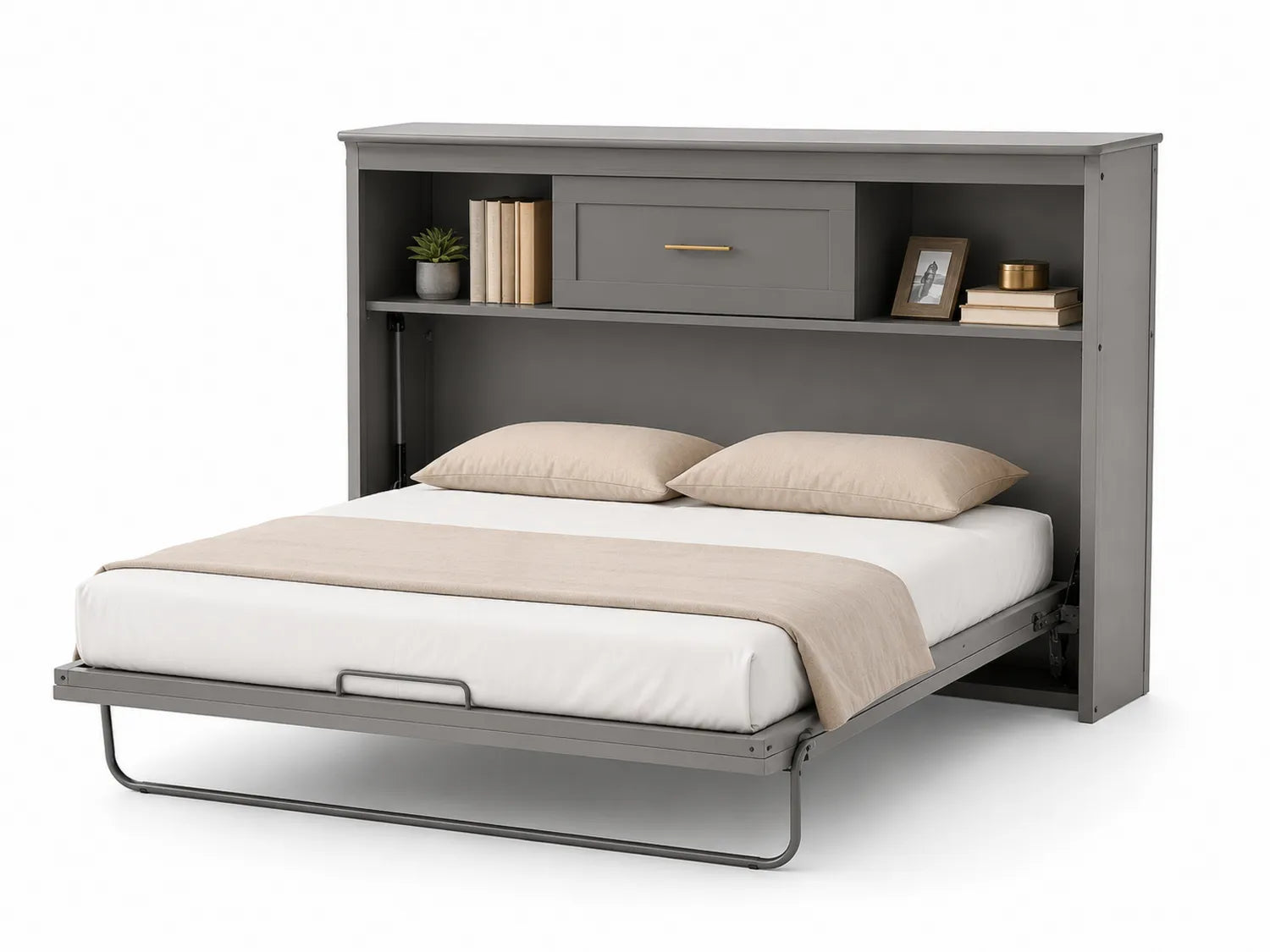 Letto a Scomparsa Matrimoniale Grigio con Scaffale