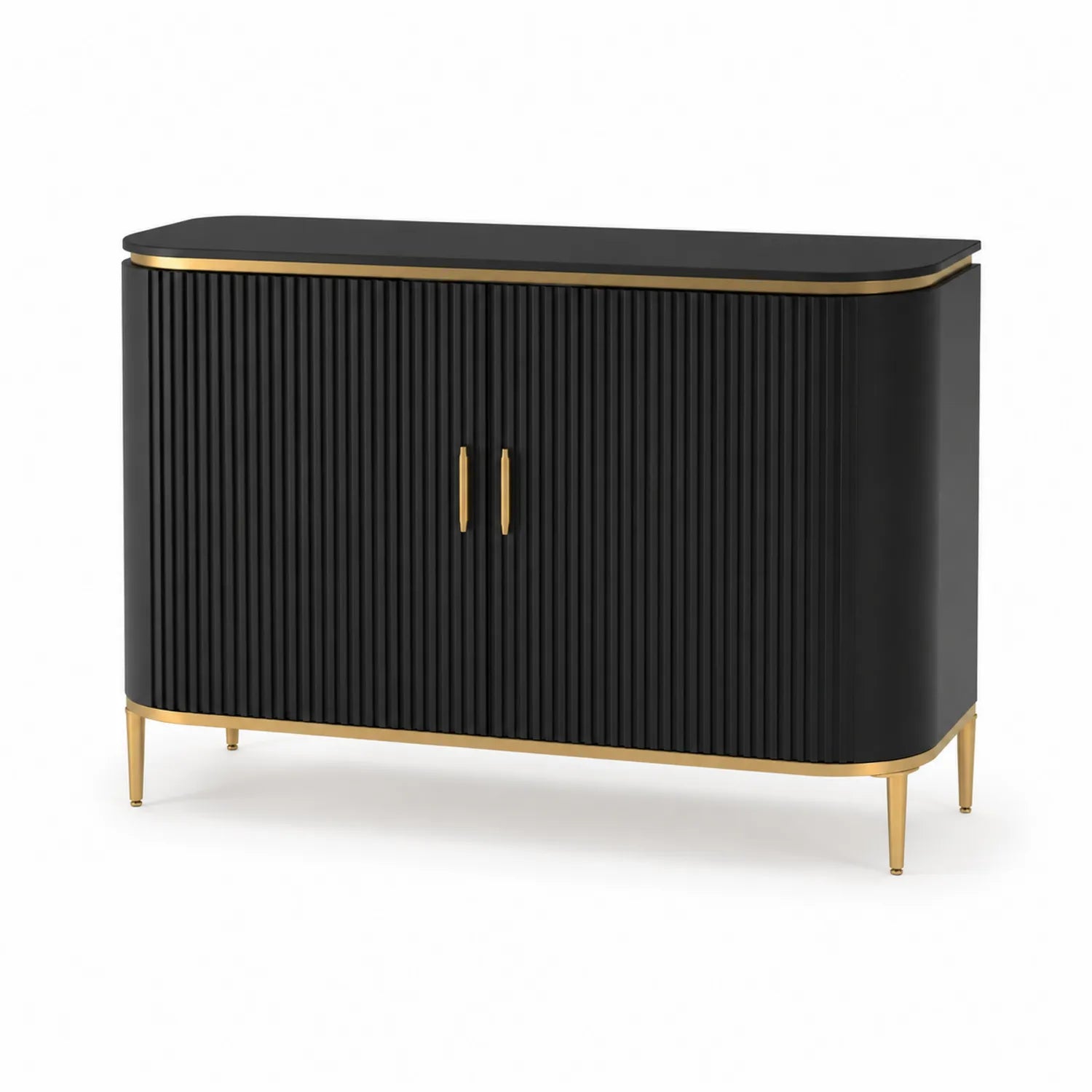 Credenza in legno nero con dettagli in metallo dorato