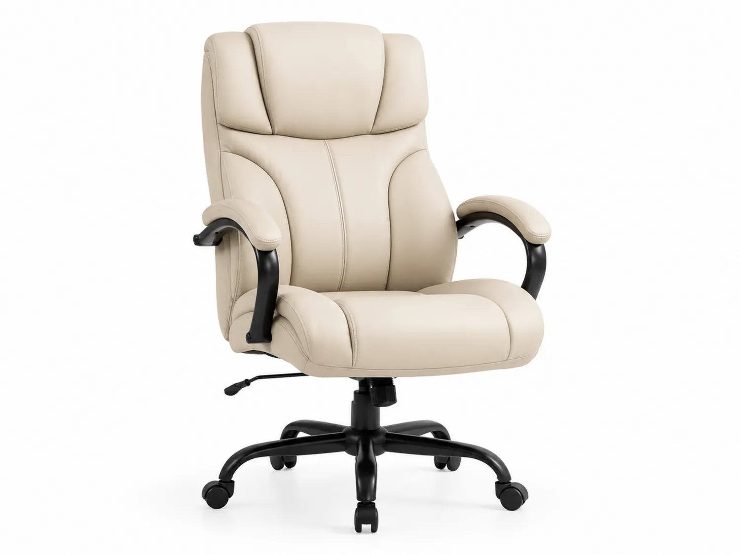 Sedia da ufficio in pelle sintetica beige con base in metallo