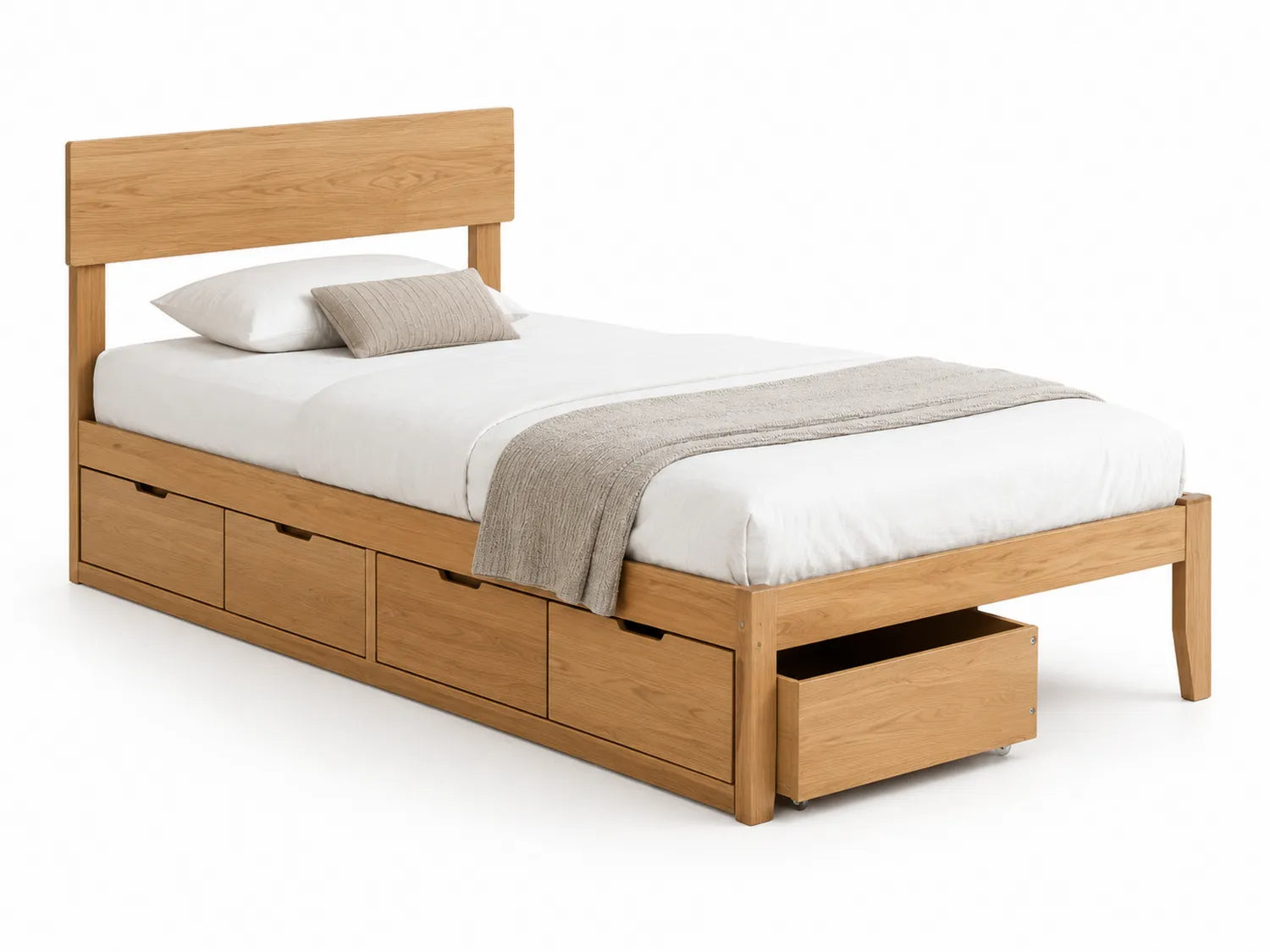 Letto singolo in legno di rovere con cassetti 100x200 cm