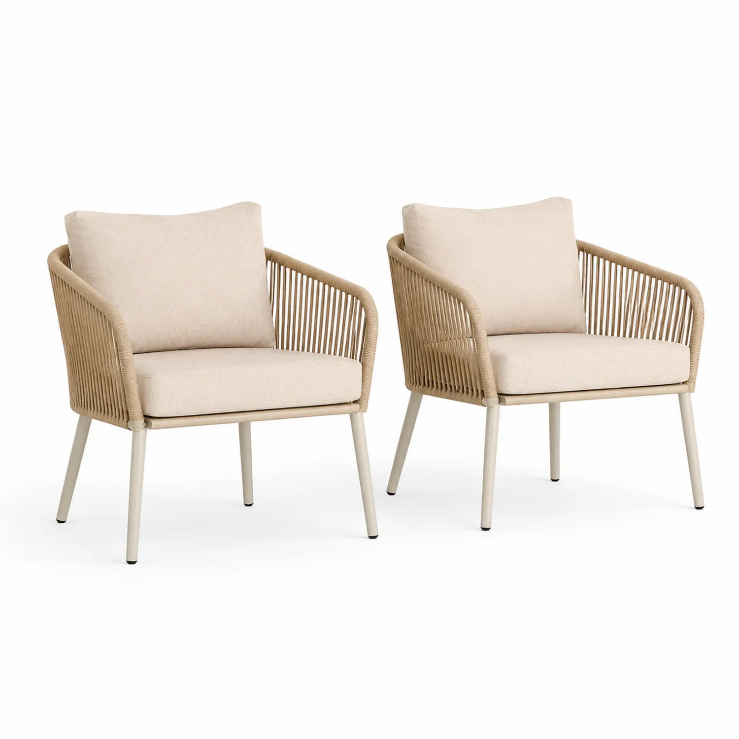 Set 2 Sedie in Alluminio e Corda Beige con Cuscini