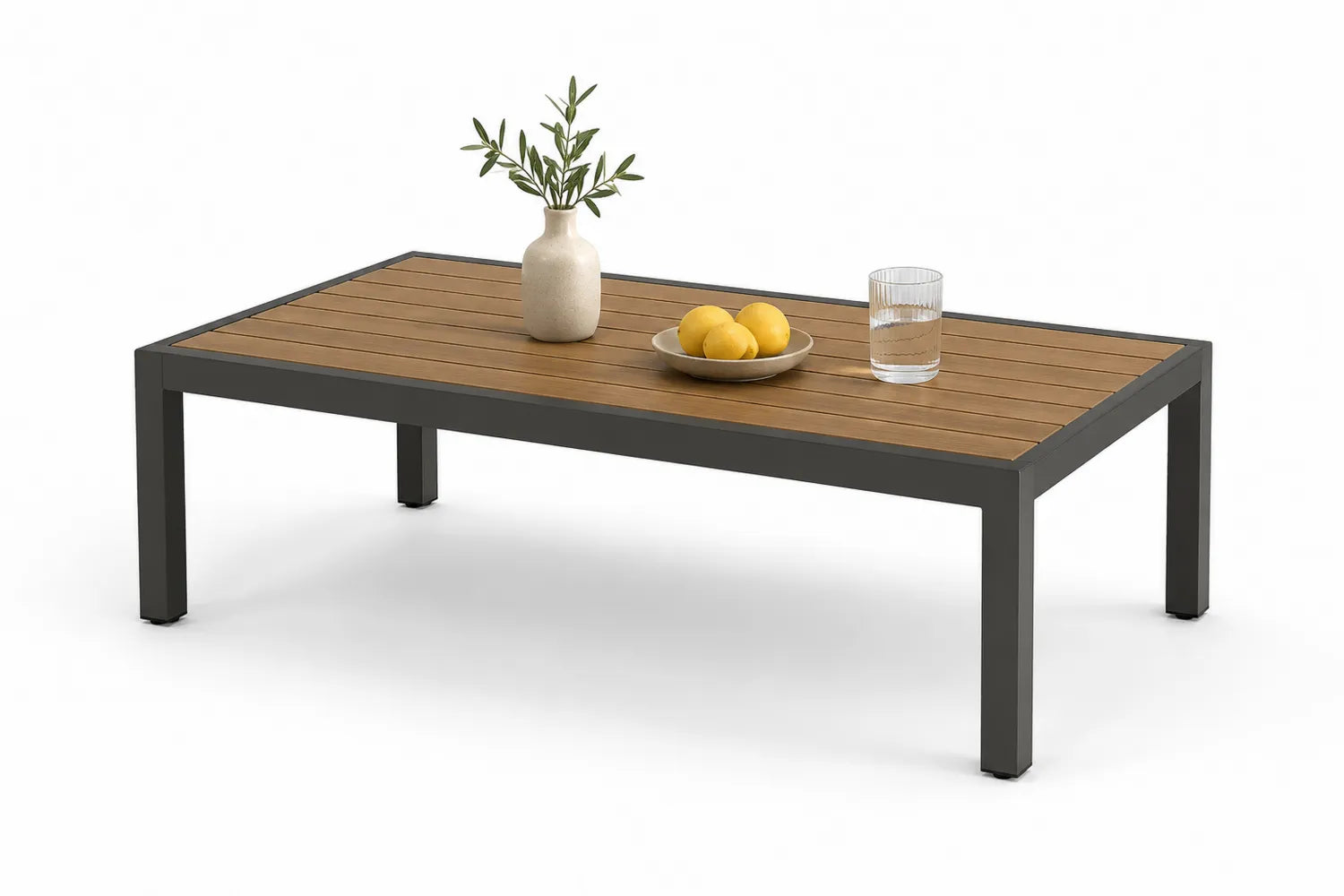 Tavolino da caffè rettangolare in legno e metallo 120x60x40cm Marrone/Nero