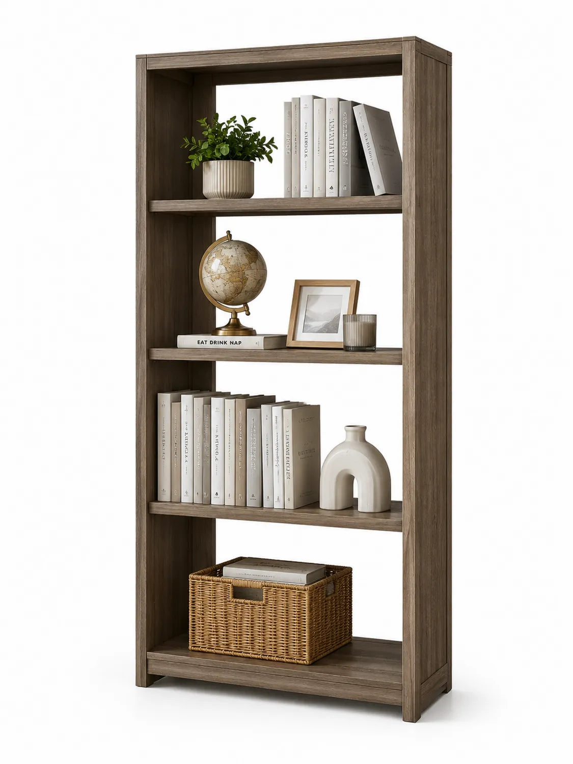 Scaffale libreria in legno di quercia marrone 5 ripiani
