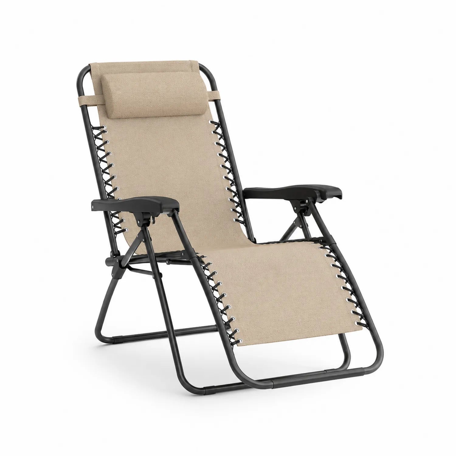 Sedia pieghevole da esterno in acciaio e tessuto poliestere beige