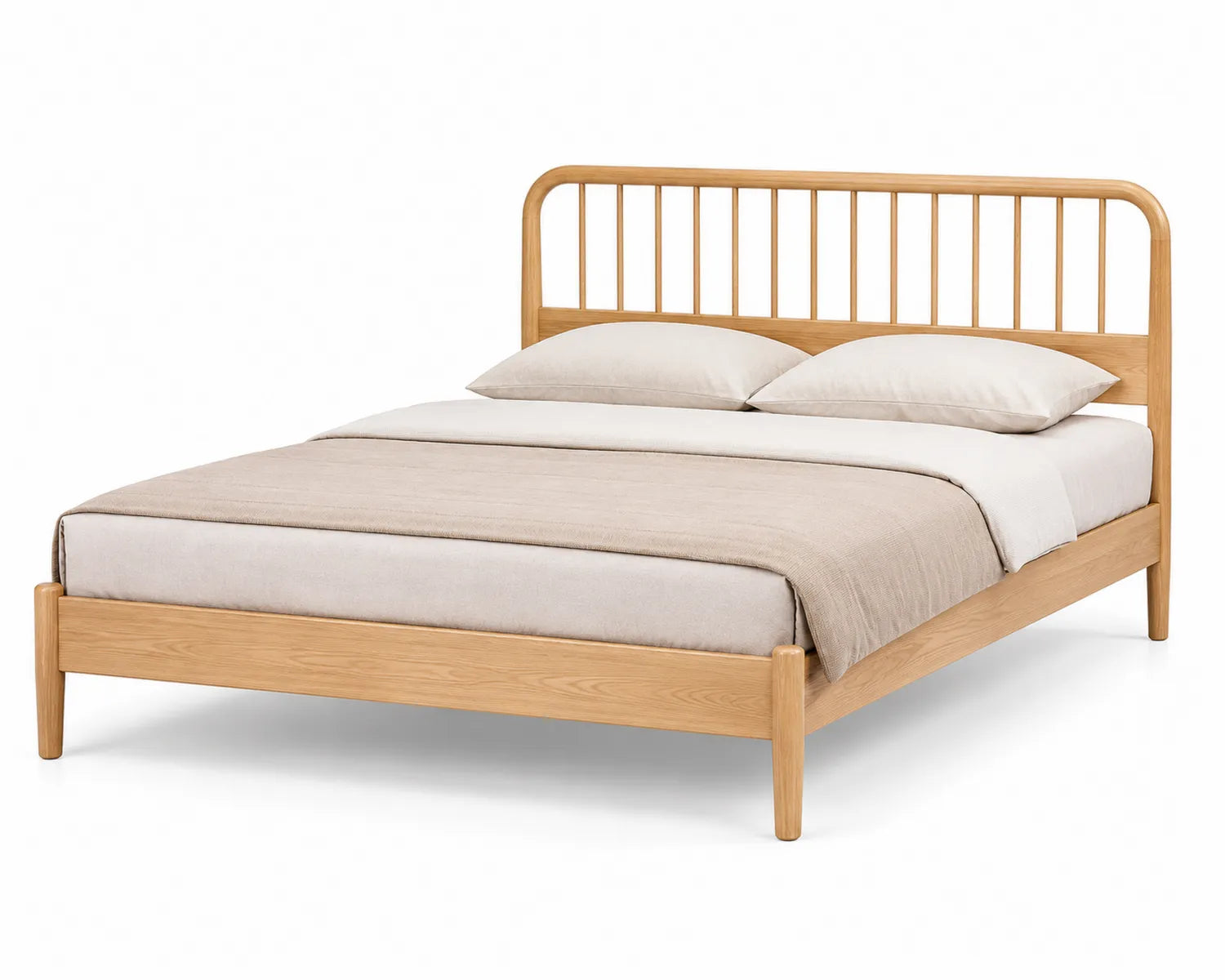 Letto Matrimoniale in Legno Chiaro con Testiera Verticale 200x160 cm