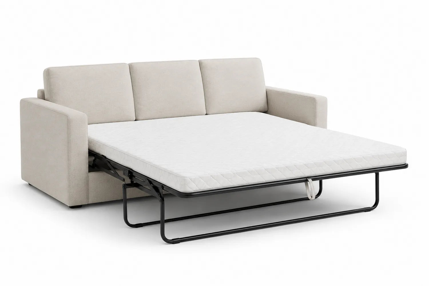 Divano Letto in Metallo e Poliestere Beige con Materasso