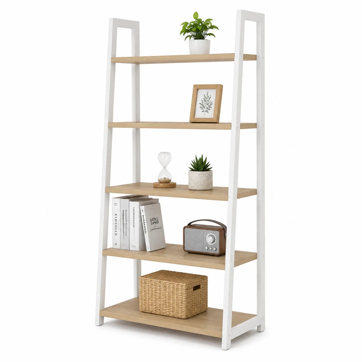 Libreria a Scala in MDF e Metallo Bianco 180x64x40 cm