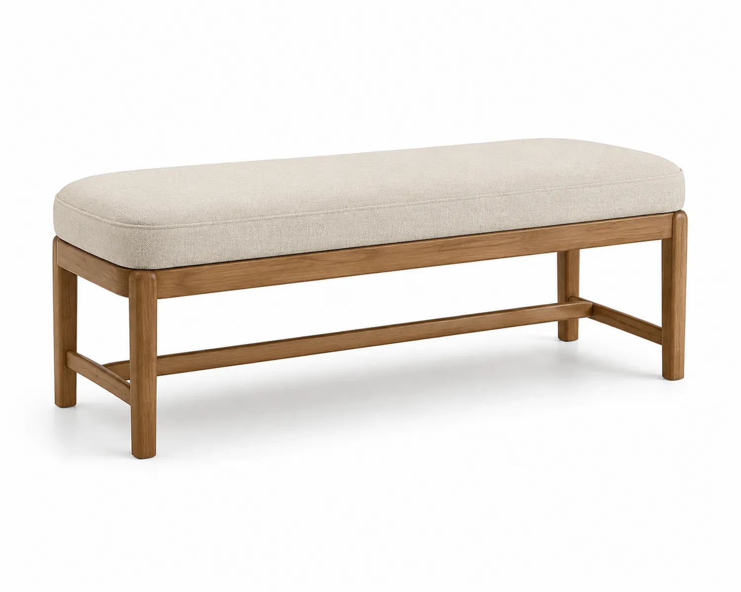 Panca rettangolare in legno e tessuto Beige