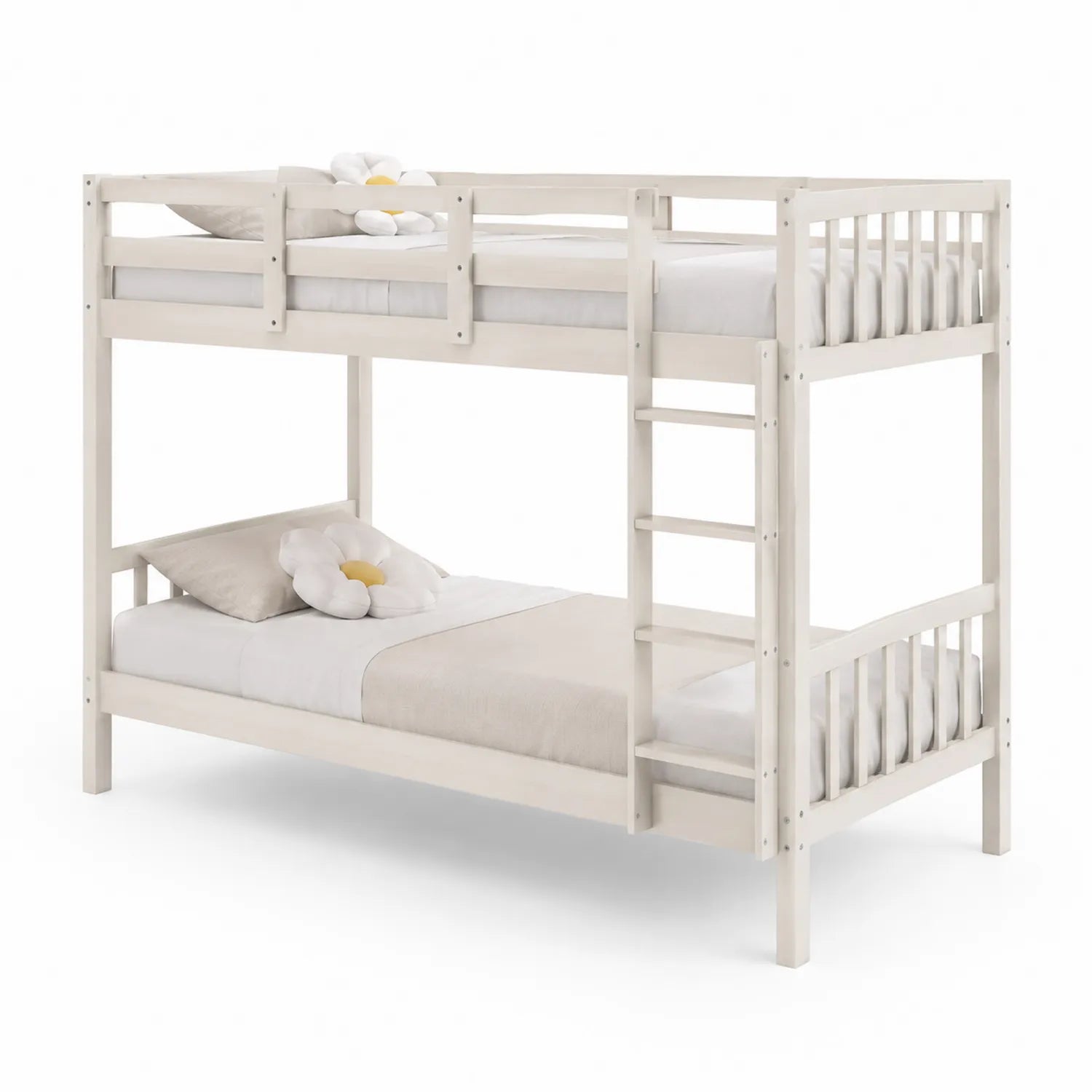 Letto a Castello in Legno Massello Bianco con Scaletta 200x90 cm