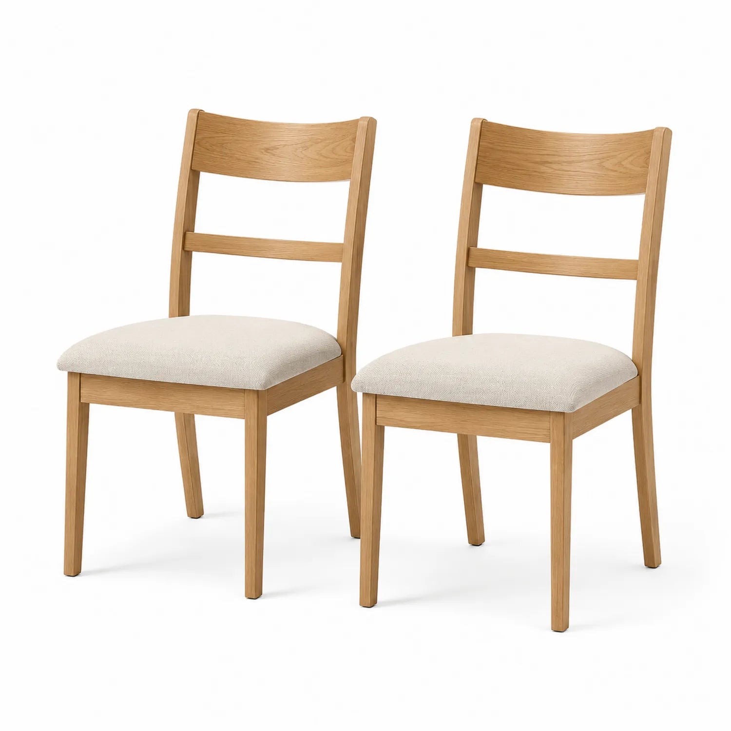 Set di 2 sedie in legno di quercia con seduta in tessuto crema