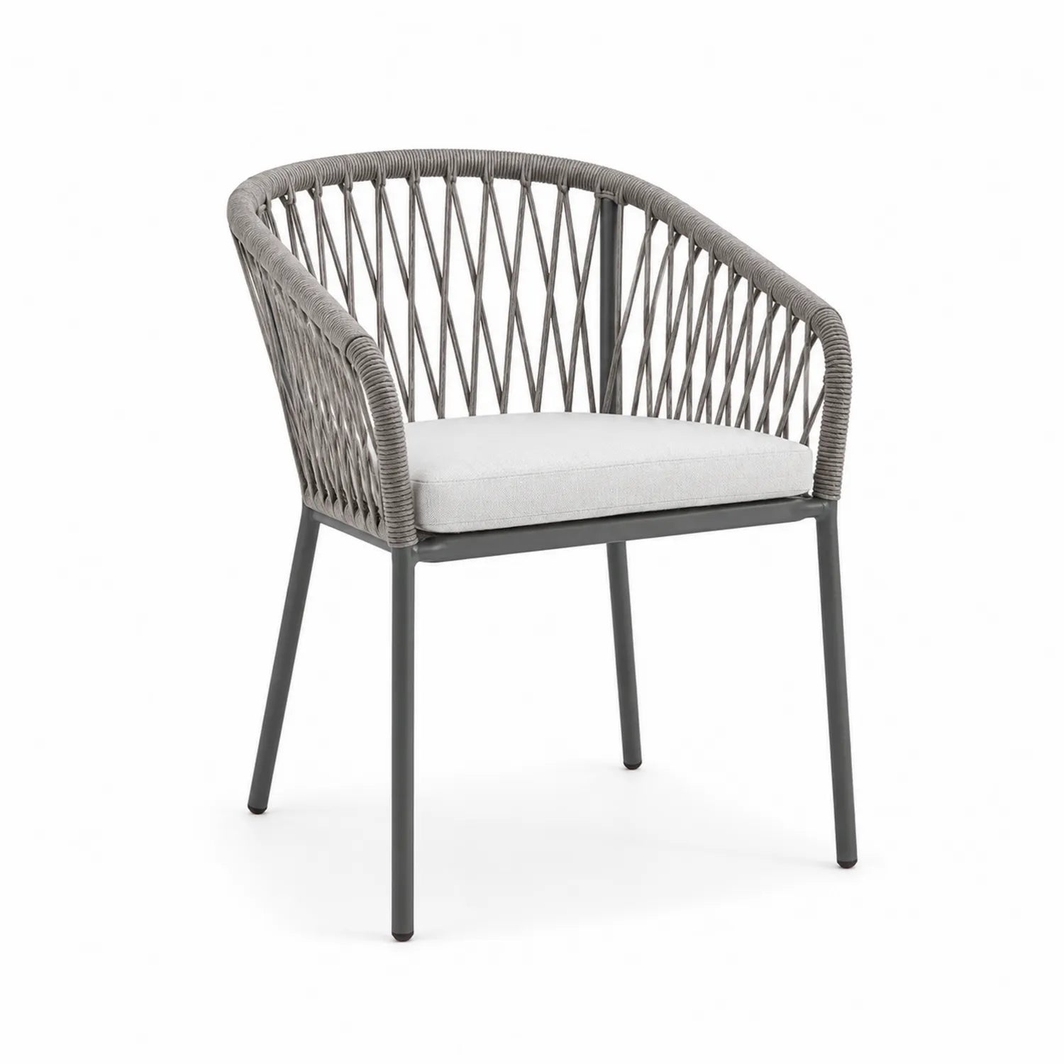 Sedia da Esterno in Corda Intrecciata e Alluminio con Cuscino Grigio
