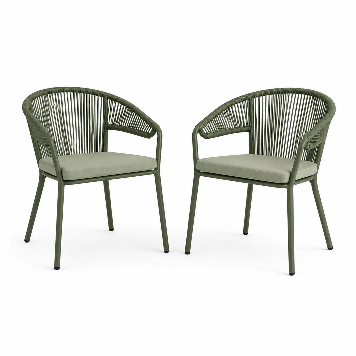 Set di Sedie da Esterno in Metallo e Corda con Cuscini