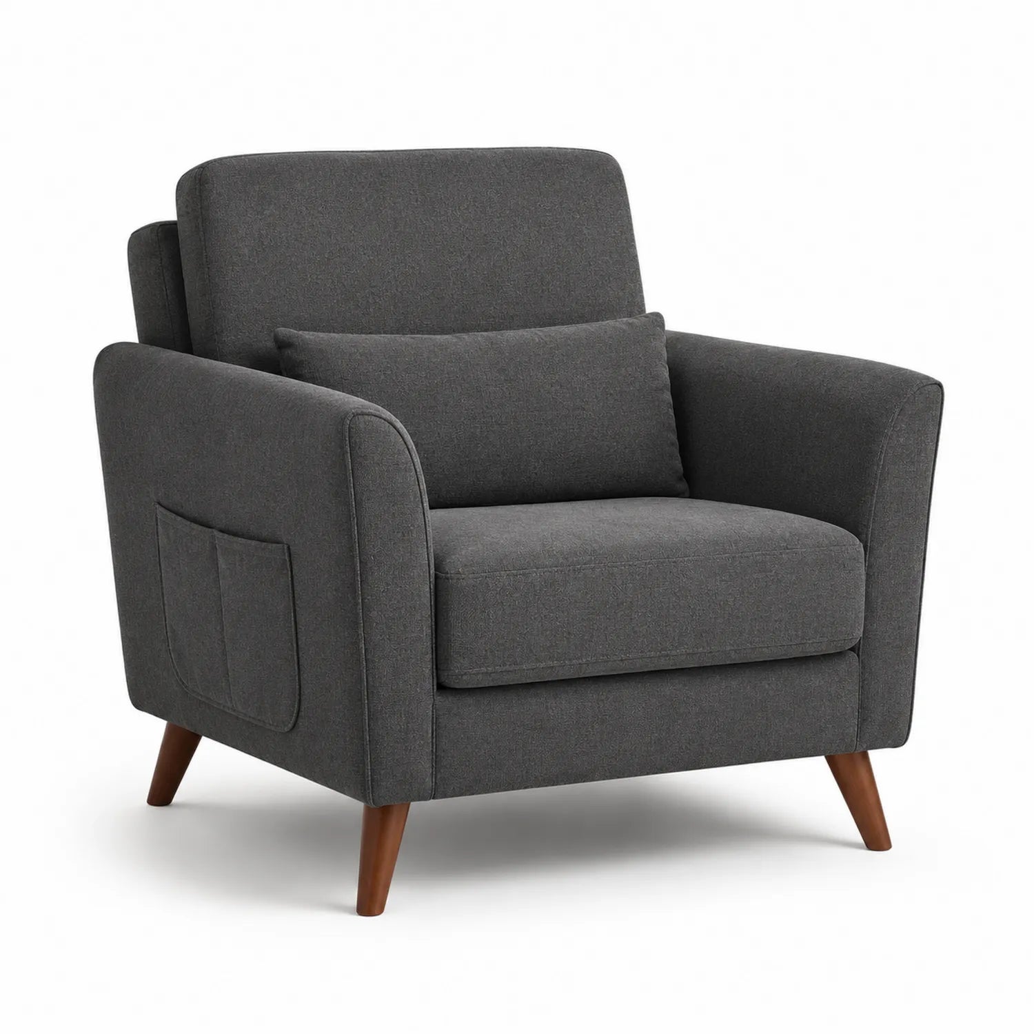 Poltrona in tessuto grigio antracite con gambe in legno