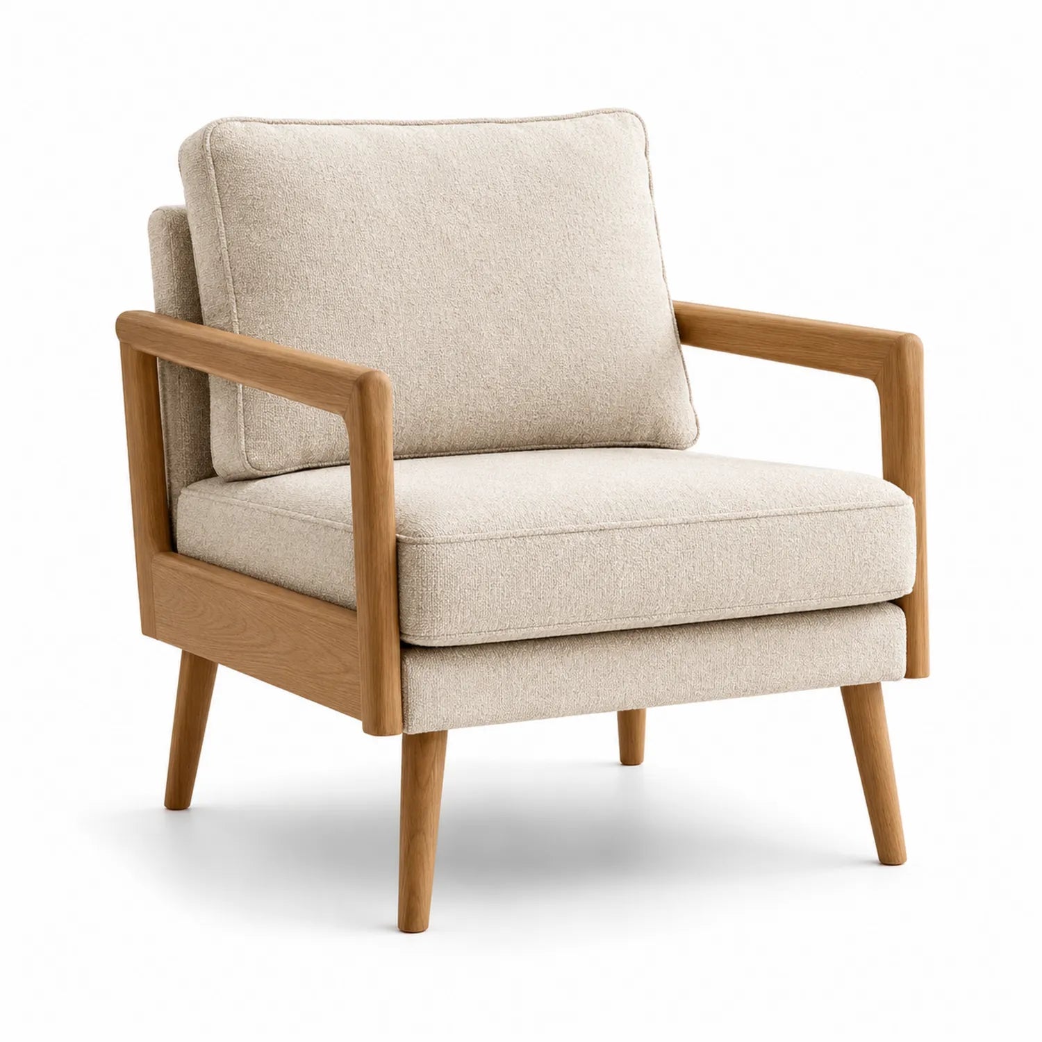 Poltrona in Legno Massello e Tessuto Beige 75x80x85 cm