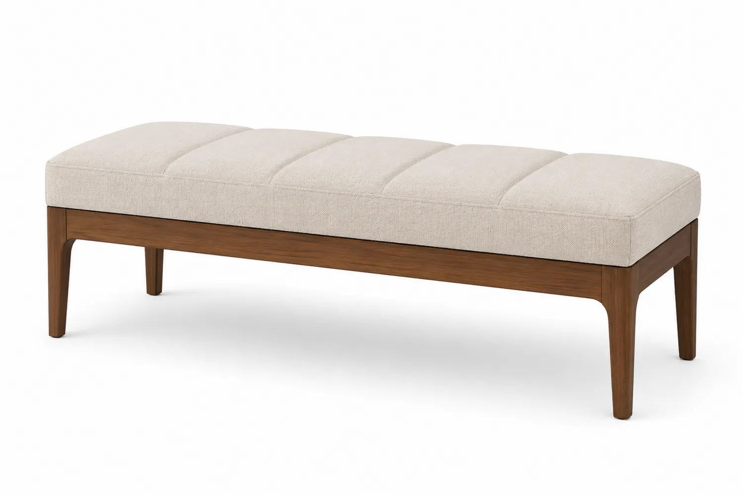 Panca in tessuto beige e legno massello