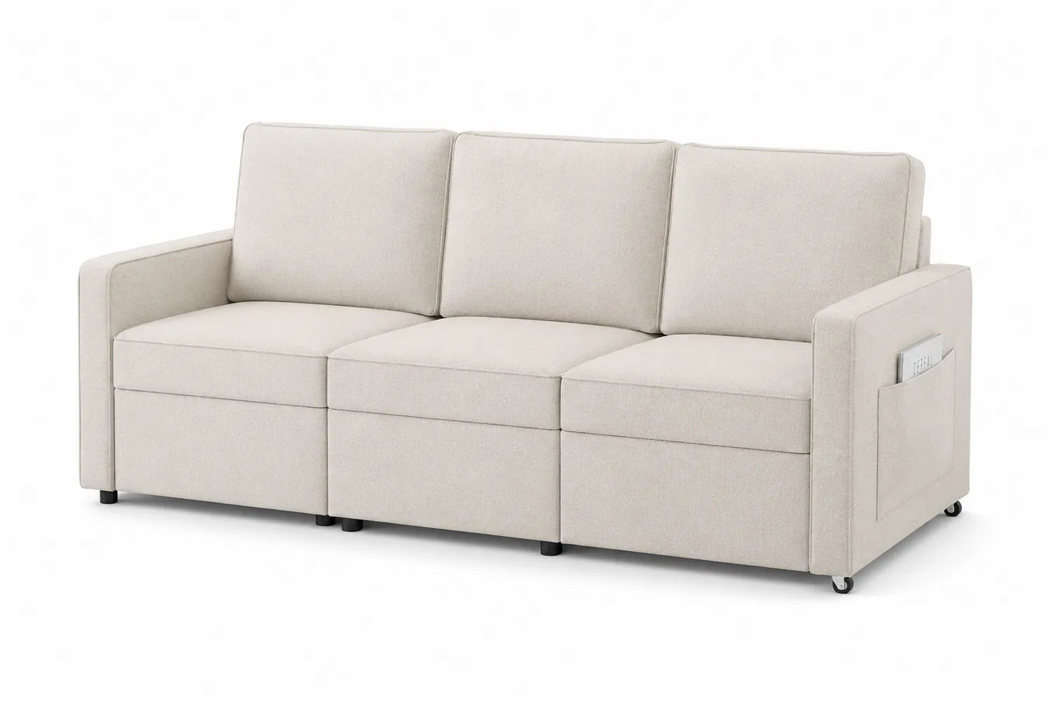 Divano a 3 posti in tessuto beige con spazio di archiviazione