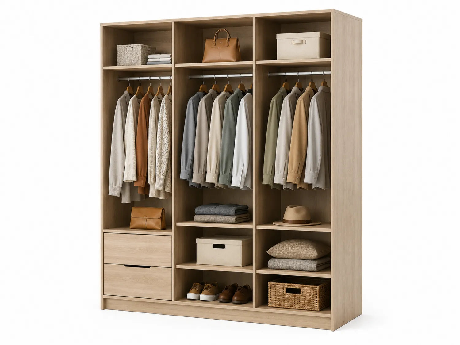 Armadio in MDF effetto Rovere con Ripiani e Cassetti, 180x200x60 cm