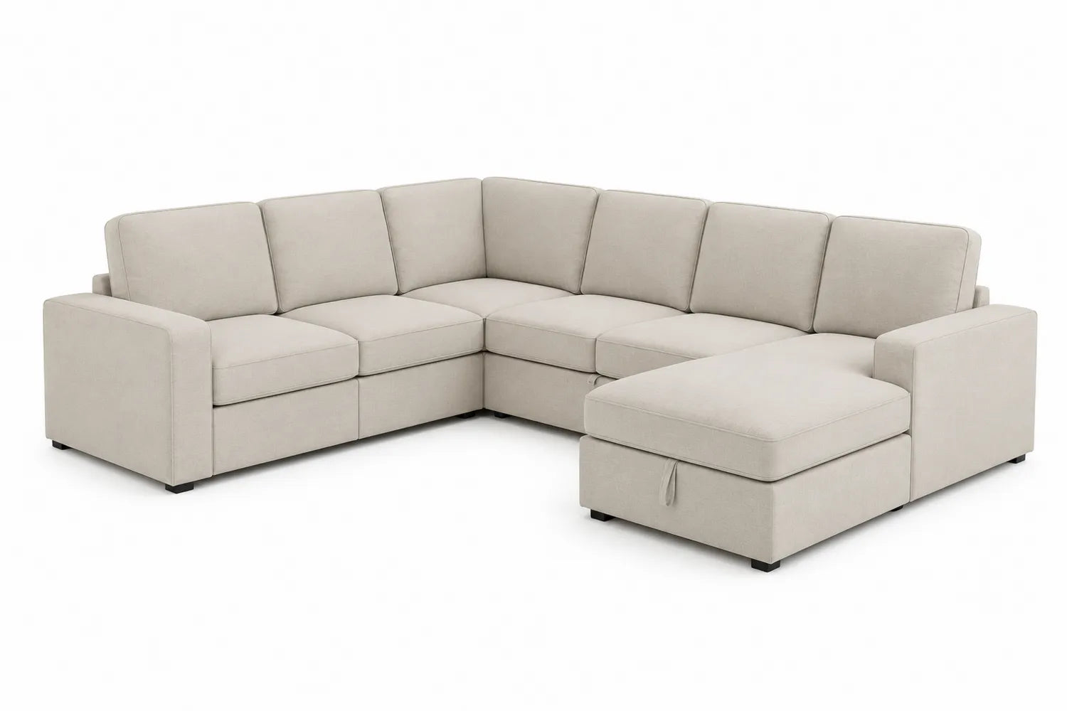 Divano angolare modulare in tessuto beige con chaise longue