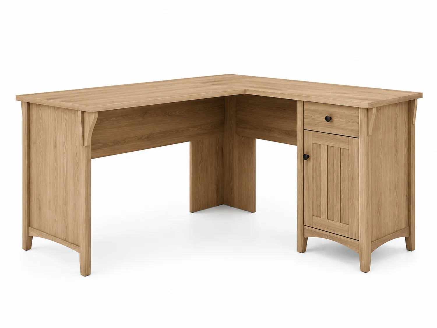 Scrivania angolare in legno MDF effetto quercia con cassetto e anta
