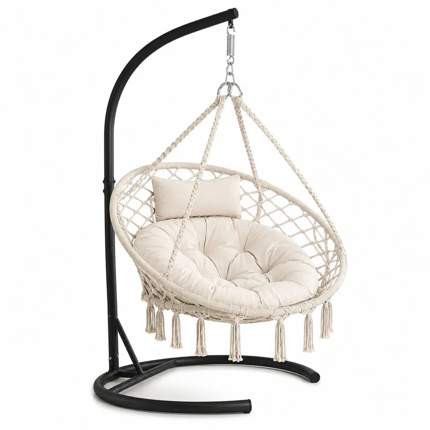 Sedia a Dondolo in Acciaio e Corda di Cotone Beige