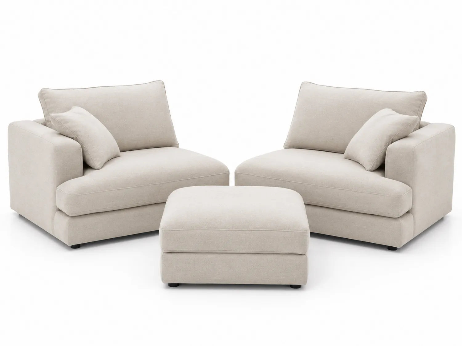Set Divano Componibile in Tessuto Beige con Poggiapiedi