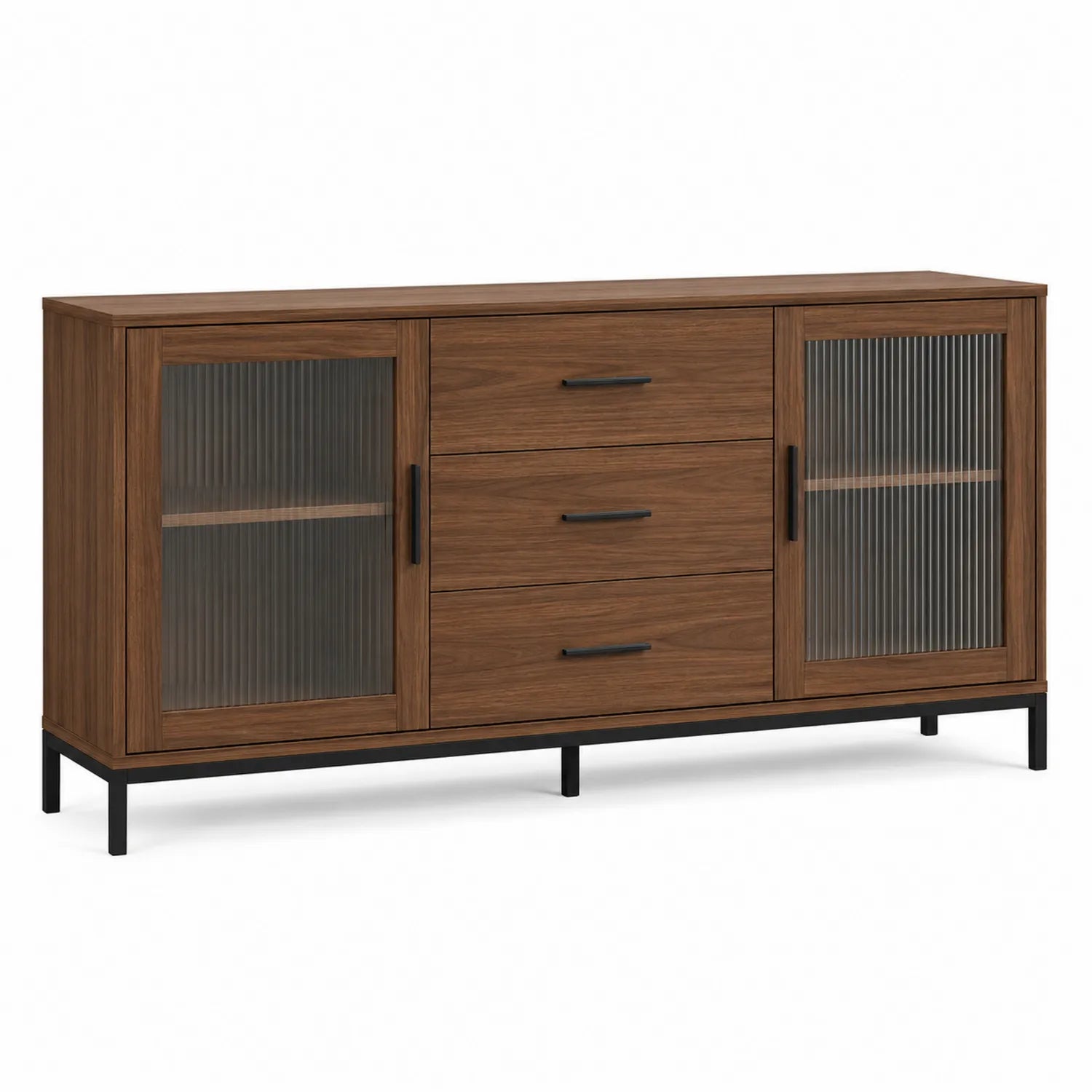 Credenza in legno di noce con vetro temperato 150x40x80cm