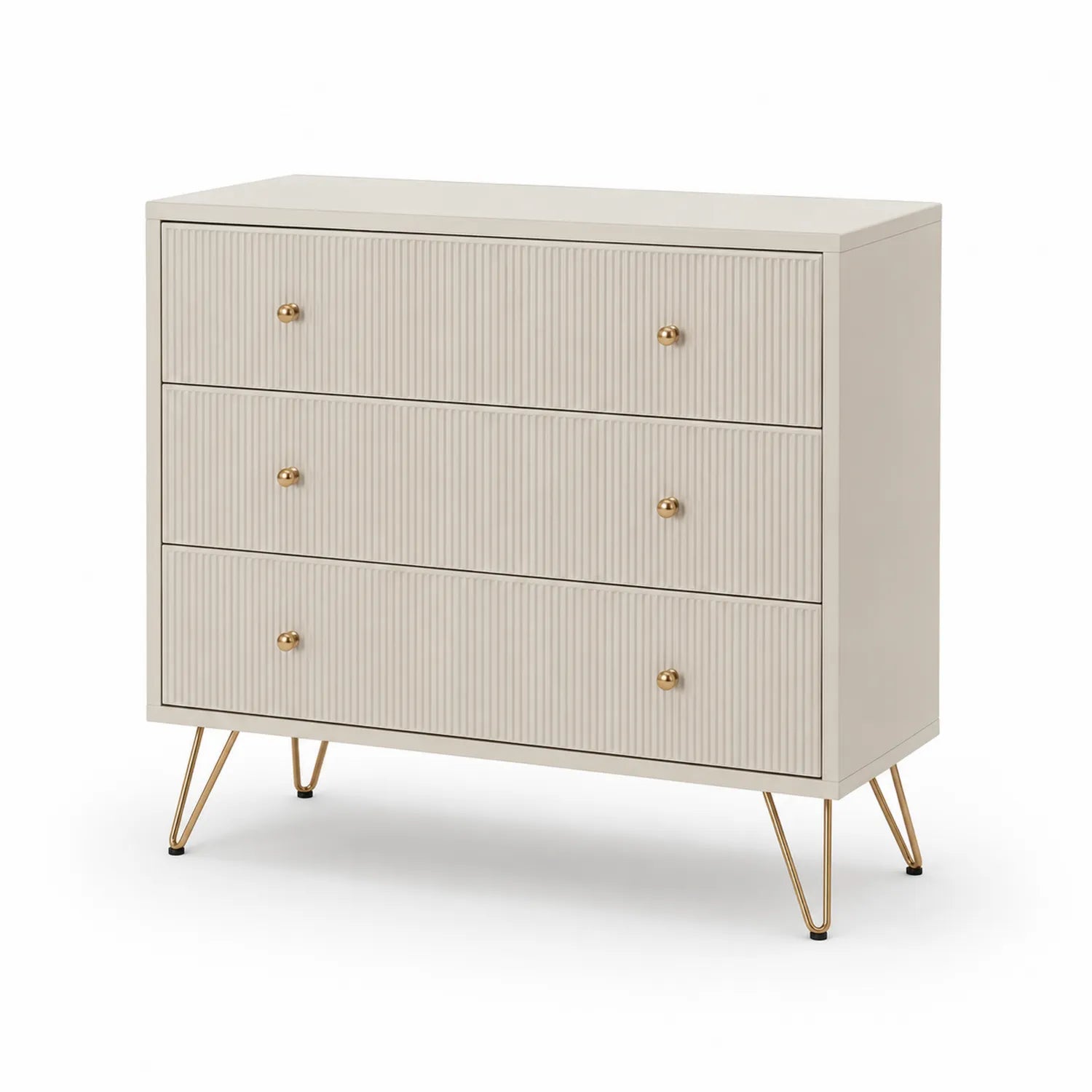 Cassettiera in MDF Beige con Piedi in Metallo Dorato