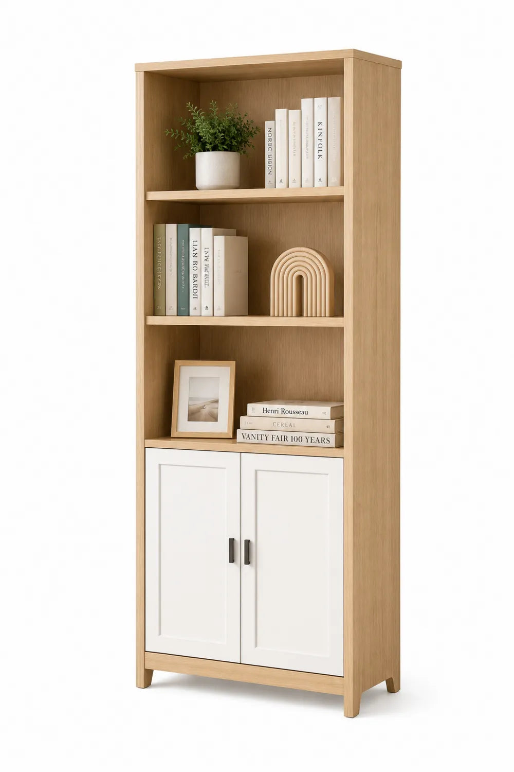 Libreria con Ante in Legno Beige/Bianco 80x33x180 cm