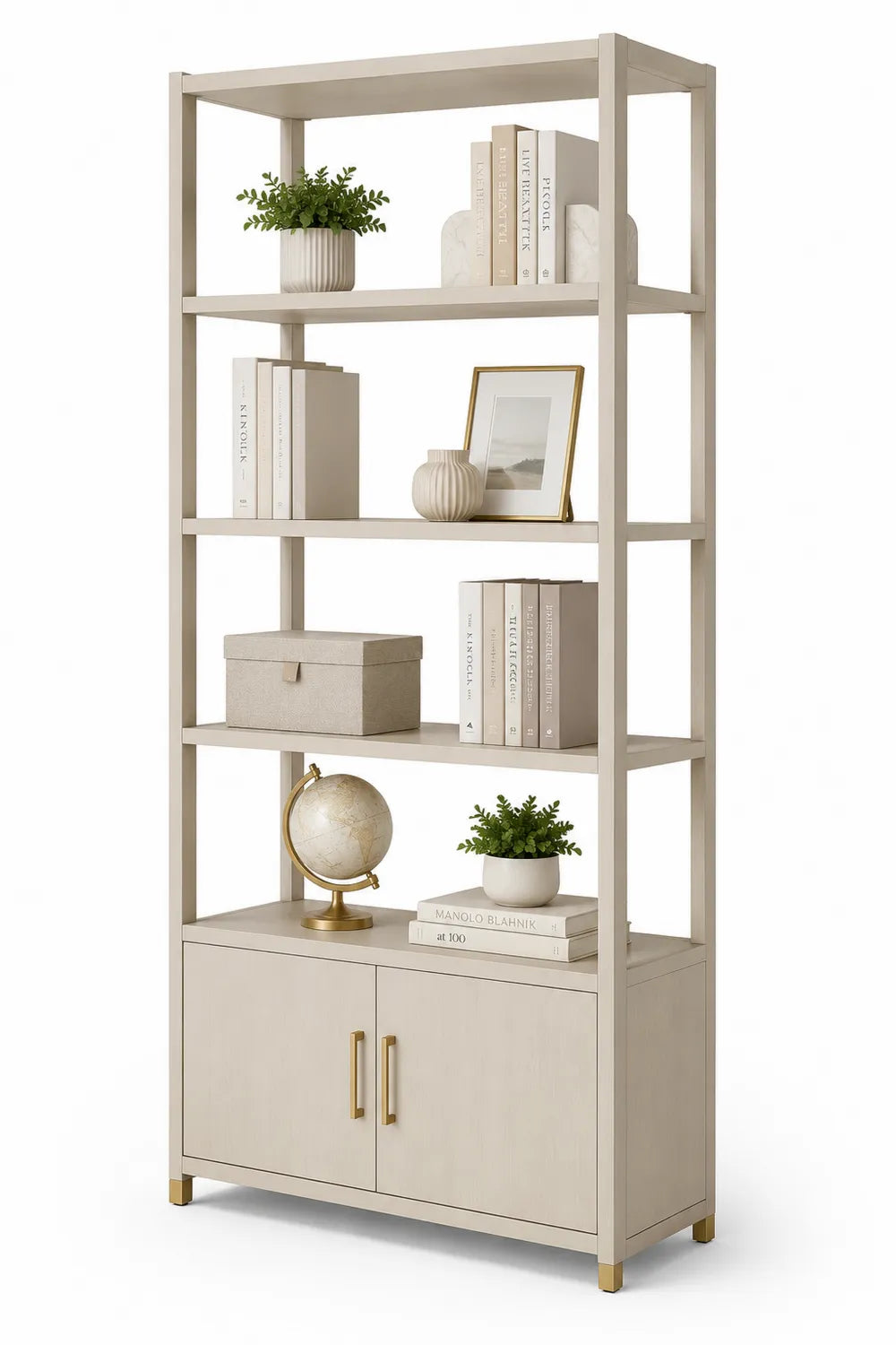 Libreria in legno MDF con scaffali e ante beige