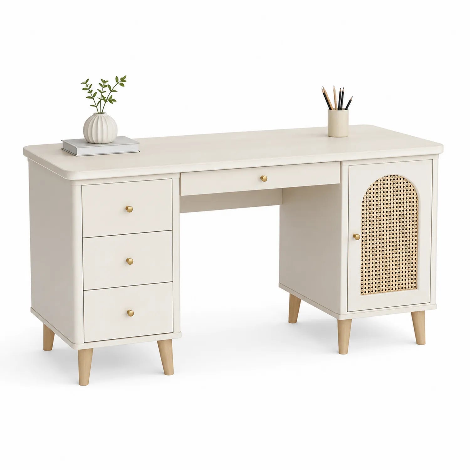 Scrivania rettangolare in MDF con tre cassetti e un armadietto 120x60x75 cm