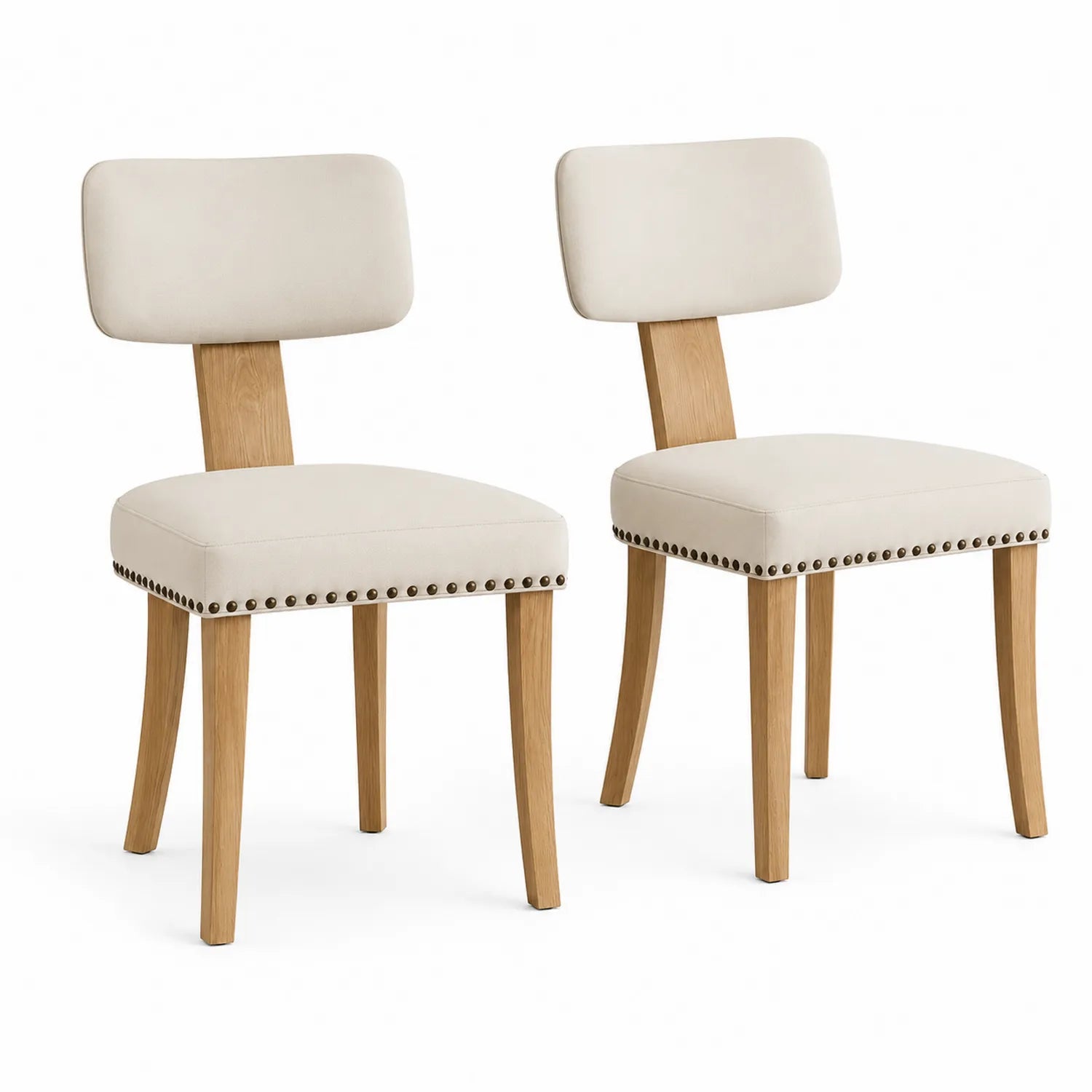 Set di 2 sedie in tessuto poliestere beige con gambe in legno di quercia