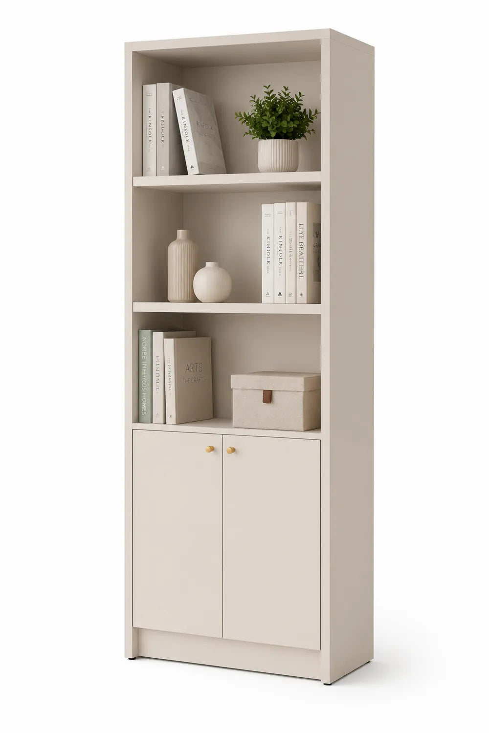 Libreria in legno composito beige con 3 ripiani e ante 180x60x30 cm