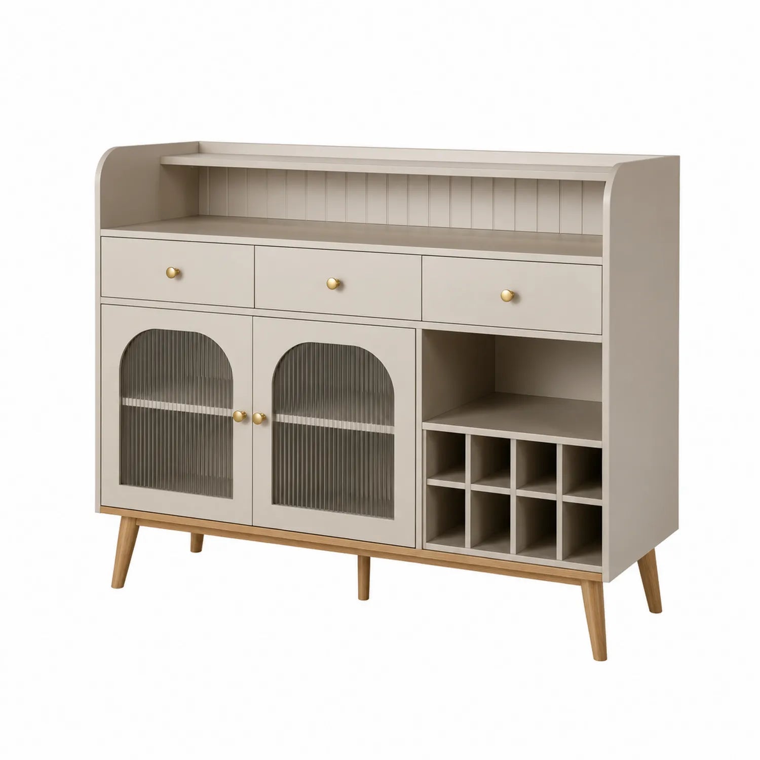 Credenza in MDF e Vetro Temperato con Portabottiglie Crema
