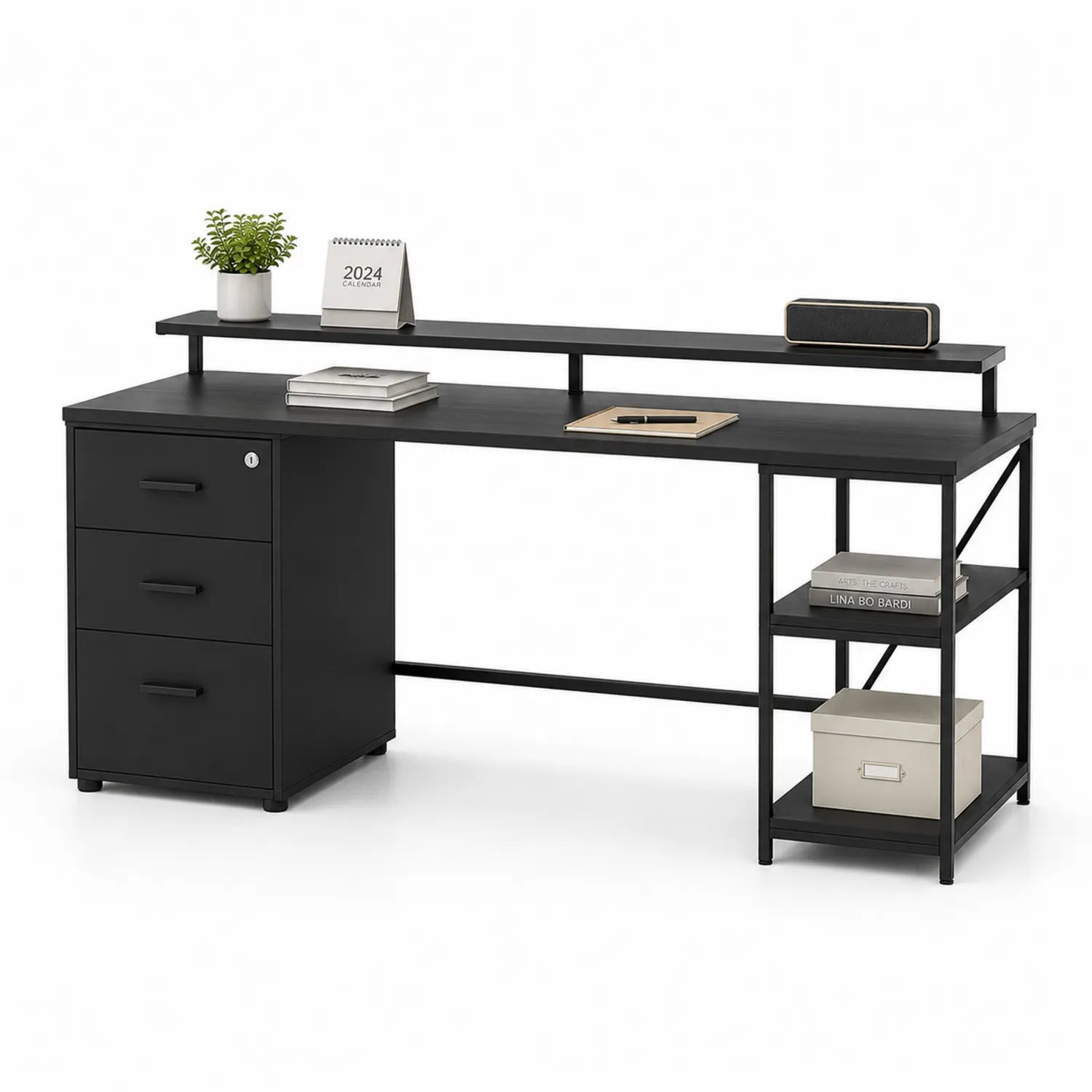 Scrivania per ufficio con cassetti in metallo nero con MDF 150x60x75 cm