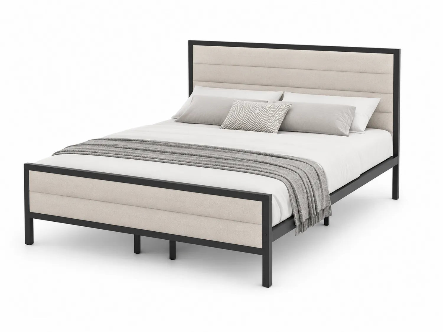 Letto matrimoniale in metallo e tessuto Beige 200x160 cm