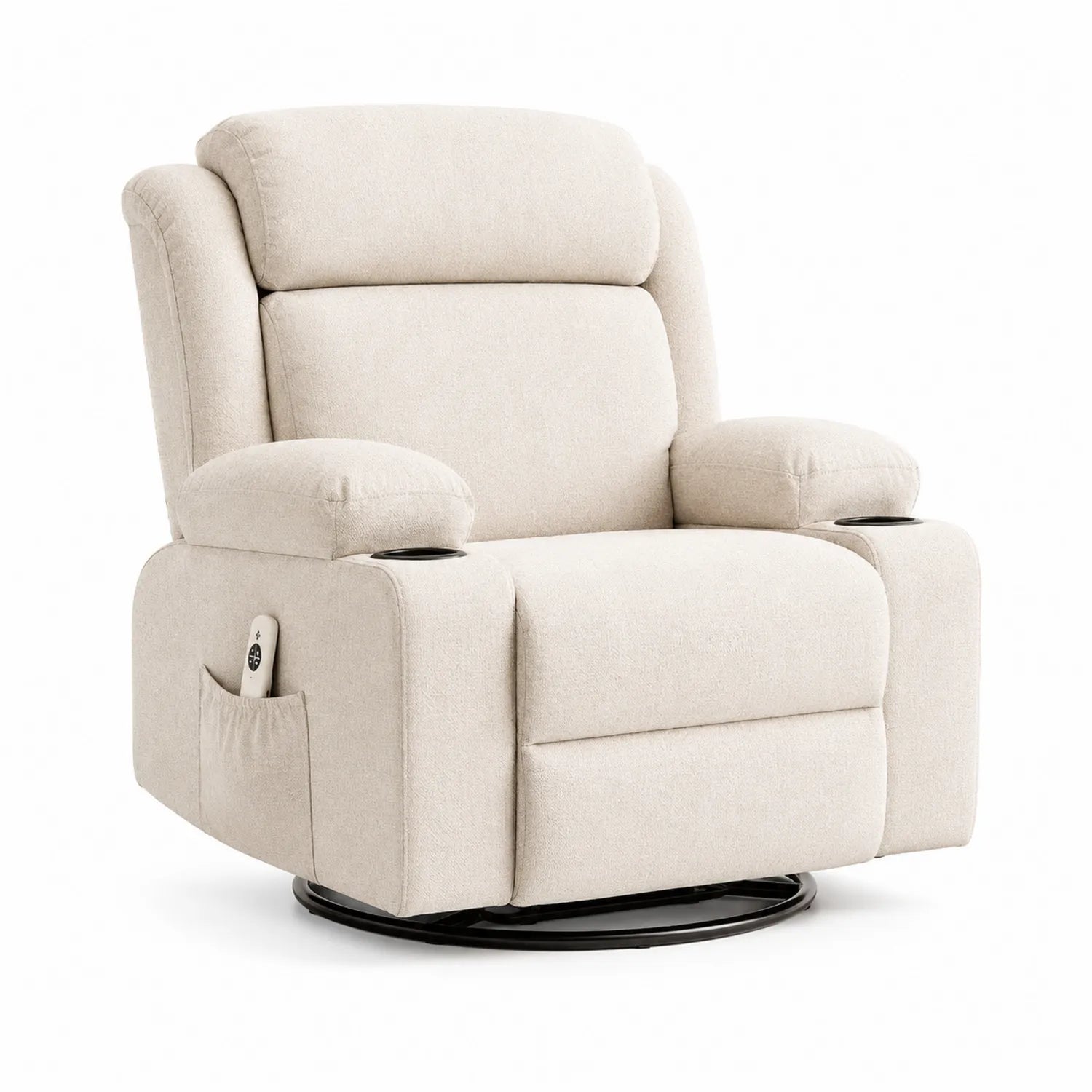 Poltrona Reclinabile in Tessuto Beige con Portaoggetti