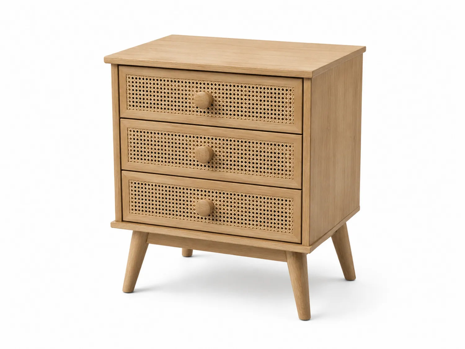 Comodino in Legno e Rattan 3 Cassetti Naturale