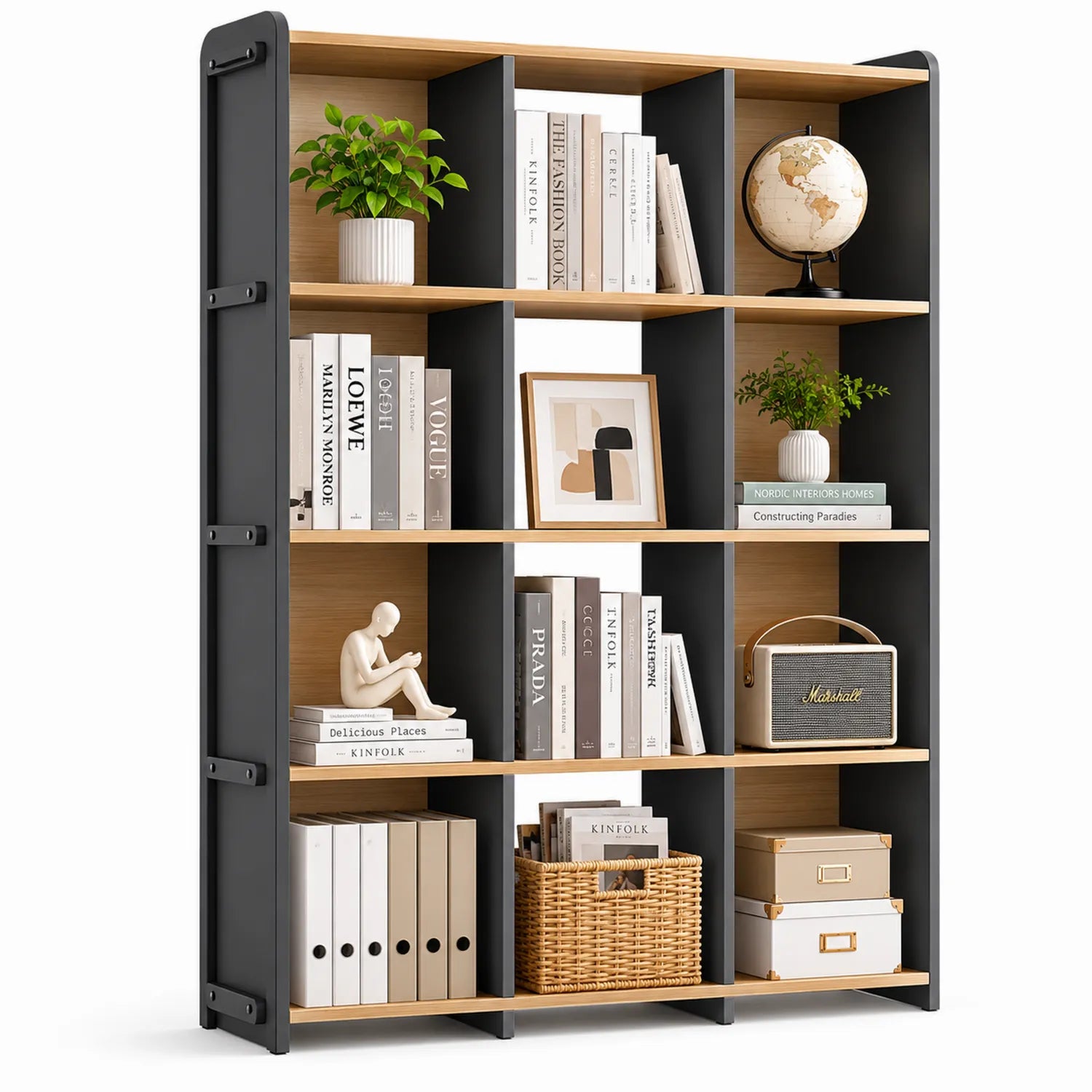 Scaffale Libreria in Legno e Metallo 9 Scomparti 180x120x30 cm