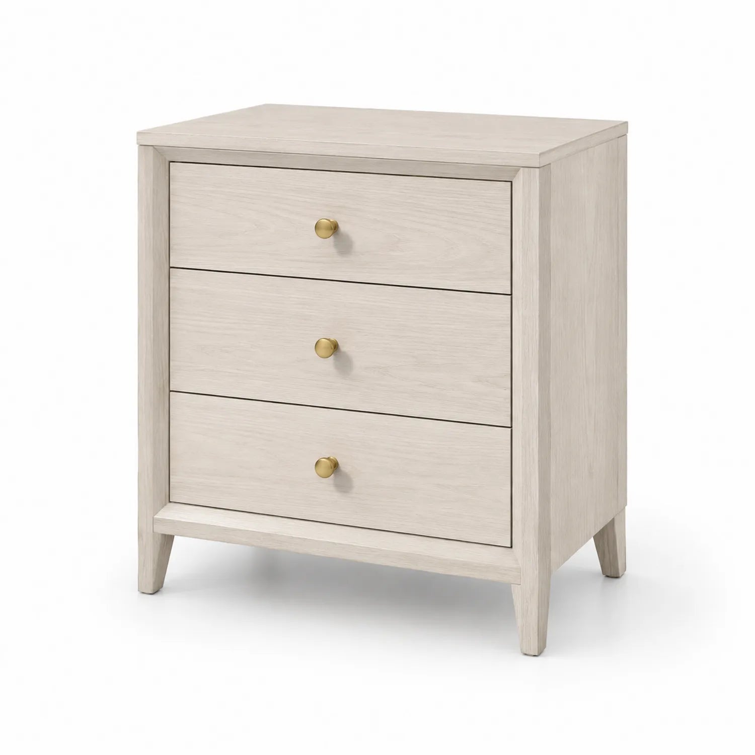 Comodino in legno con 3 cassetti maniglie in ottone beige