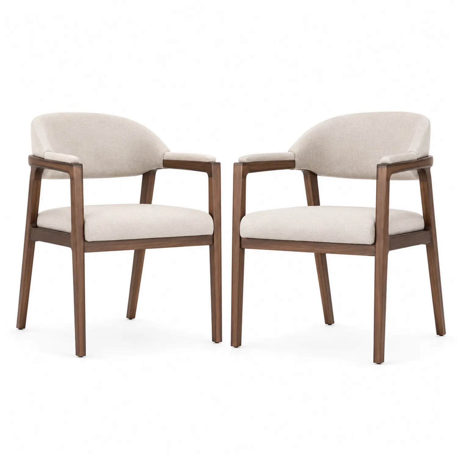 Set di 2 Sedie da Pranzo in Legno con Rivestimento in Tessuto Beige