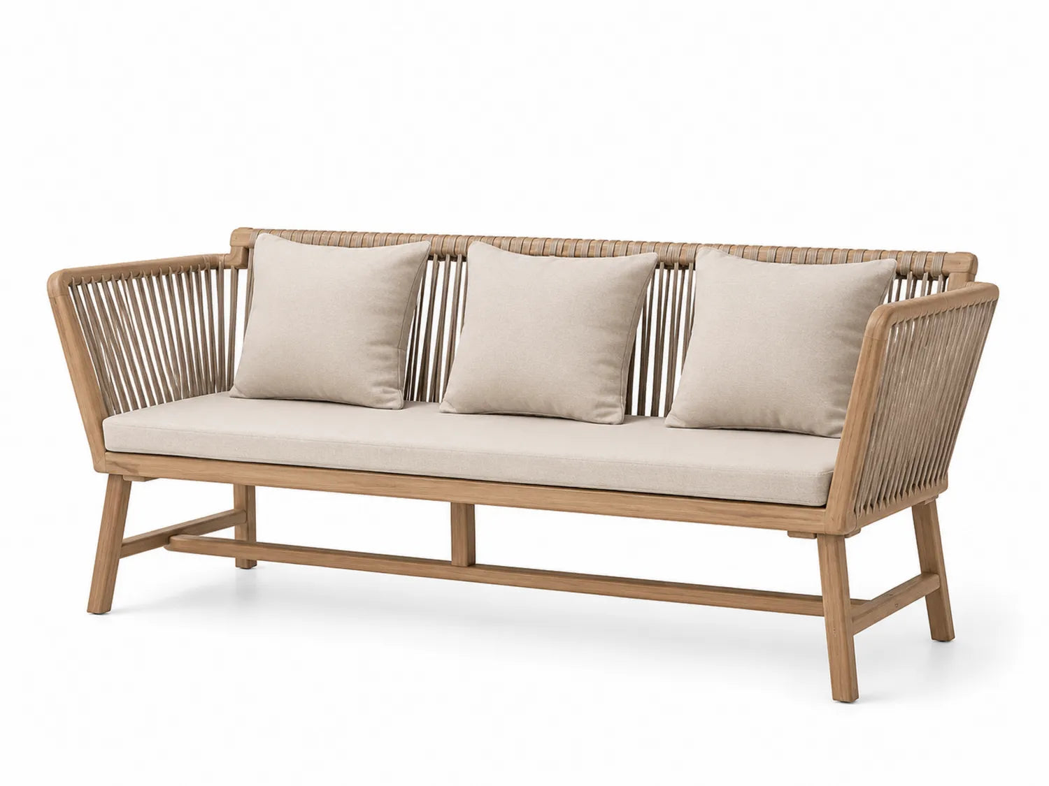 Divano in Legno di Teak con Cuscini Beige