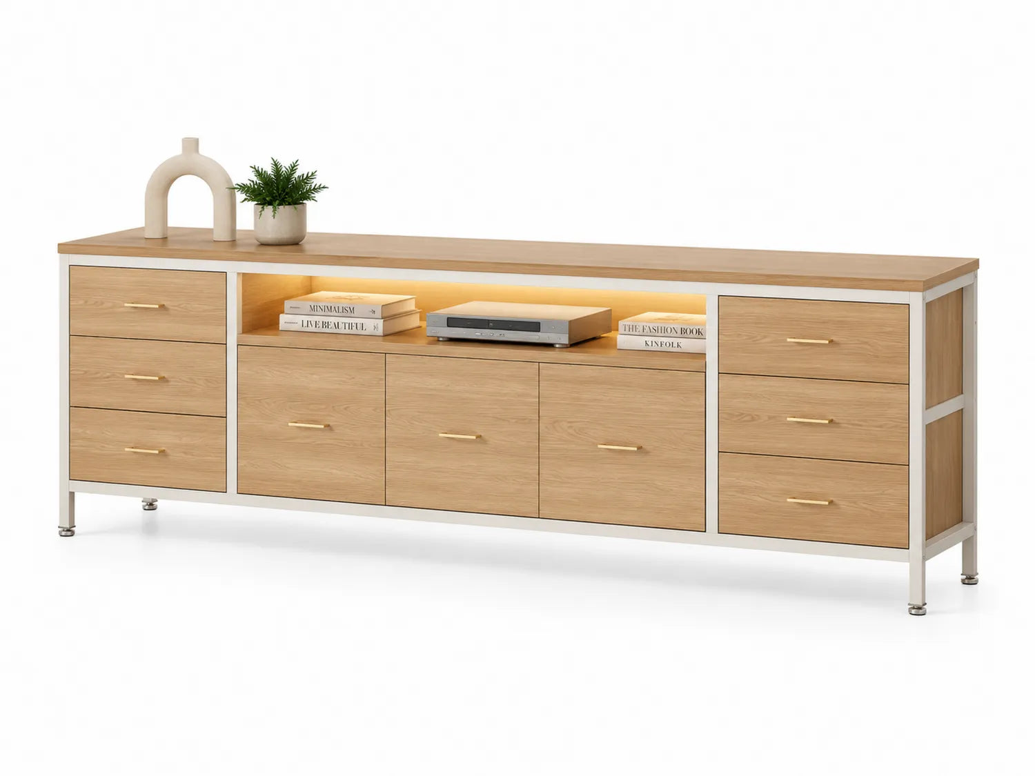 Credenza rettangolare in legno MDF e metallo 180x45x60 cm