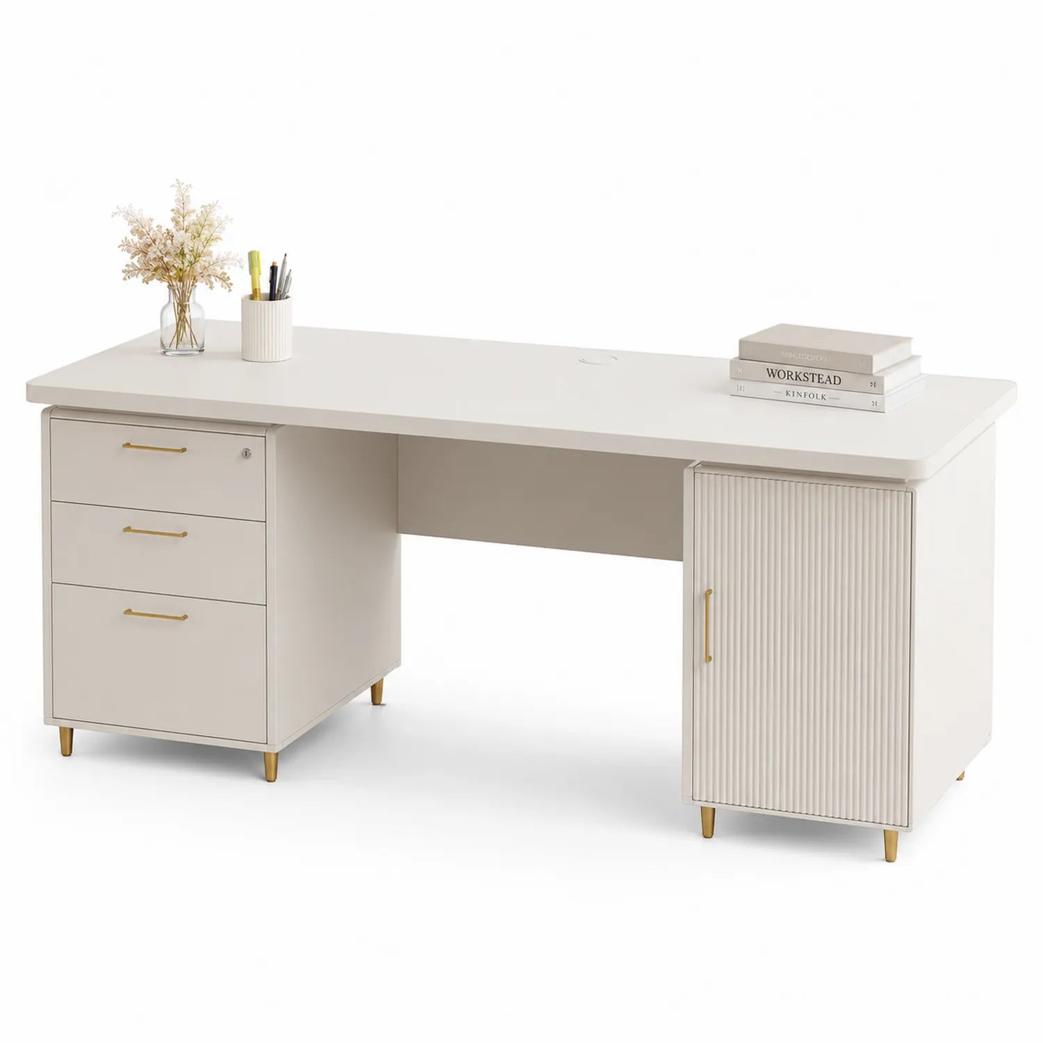 Scrivania in MDF con Cassetti e Armadietto, 150x60x75 cm