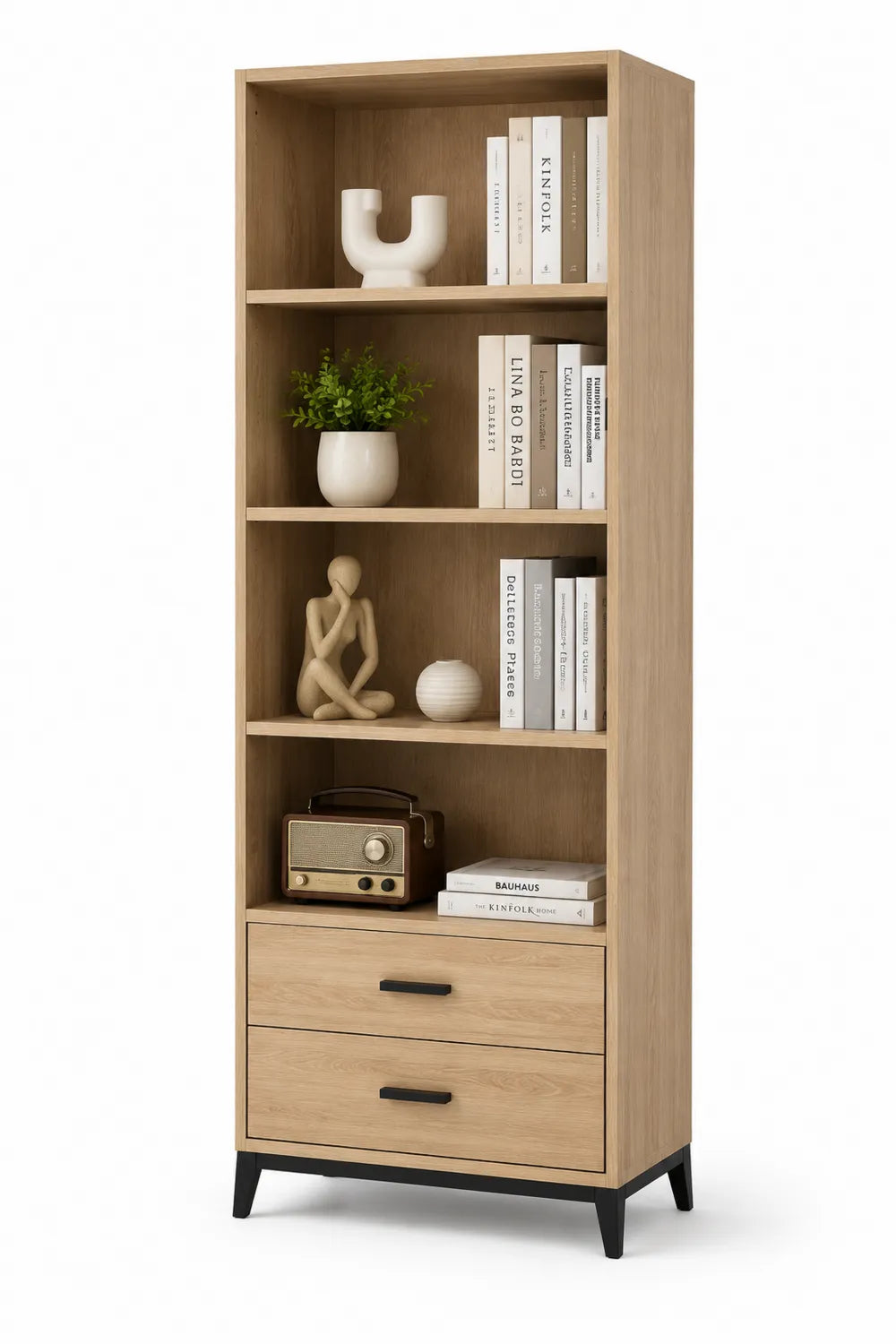 Libreria in Legno con Cassetti e Ripiani 180x60x40 cm