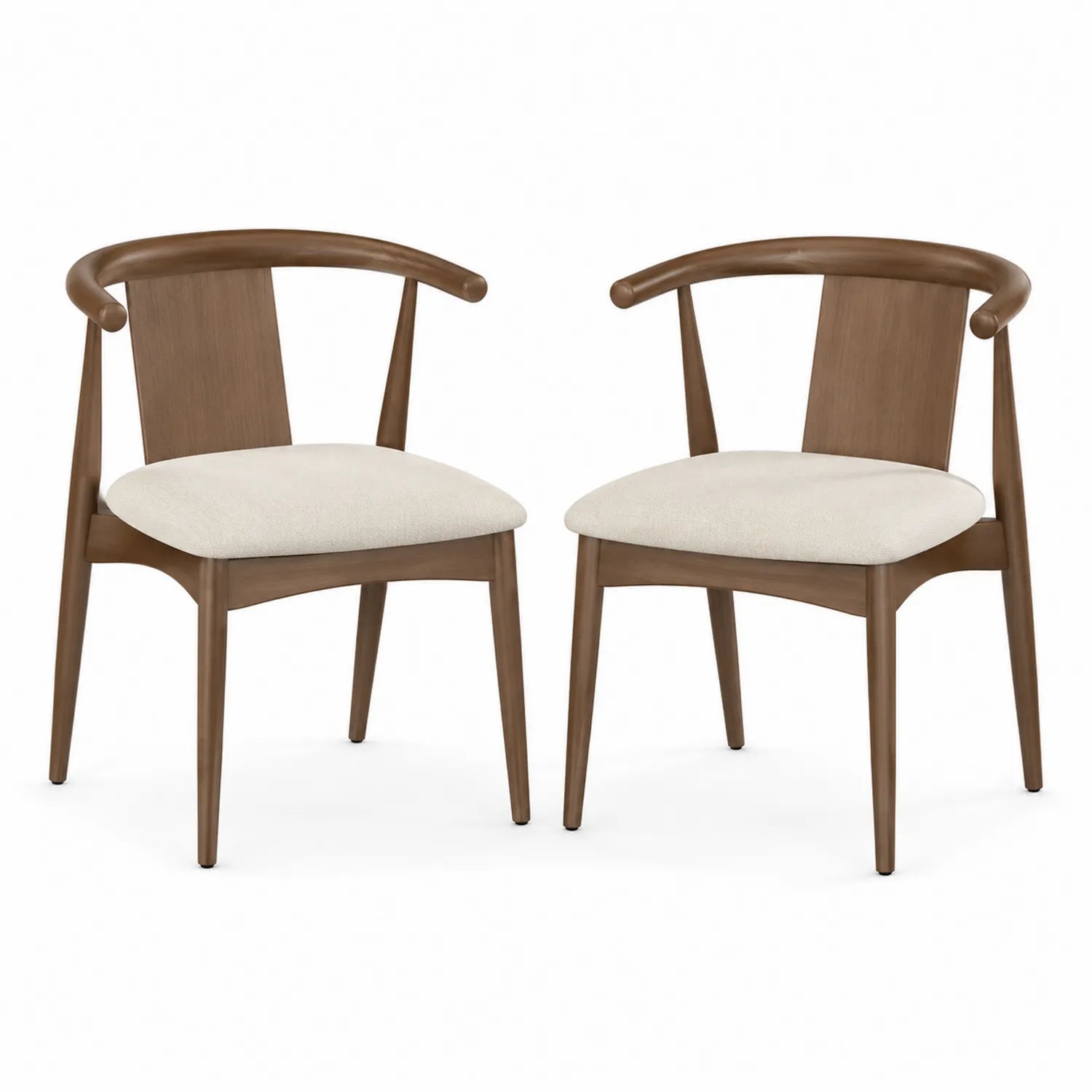 Set di 2 Sedie in Legno con Seduta in Tessuto Beige