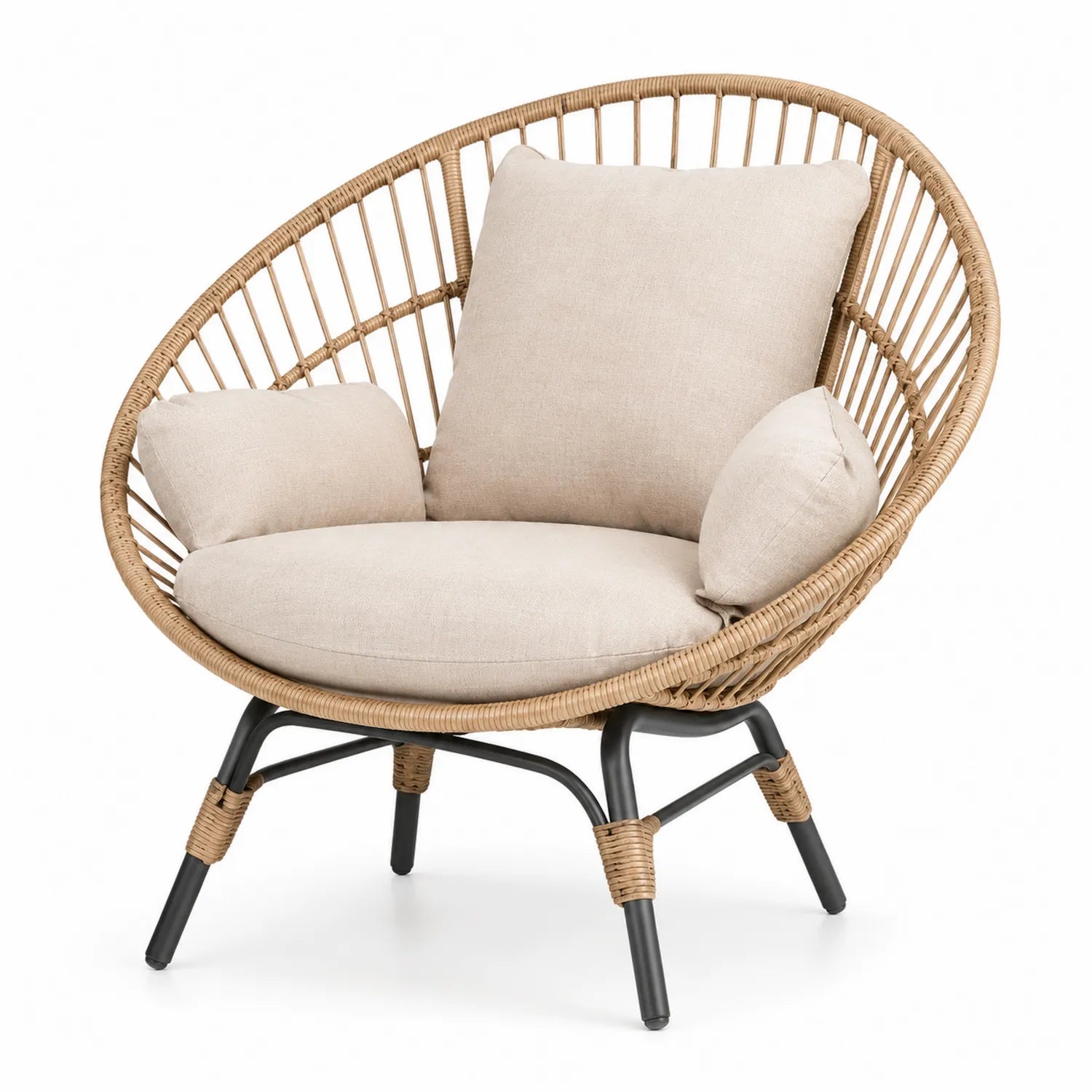 Sedia da esterno in rattan intrecciato con cuscini in poliestere